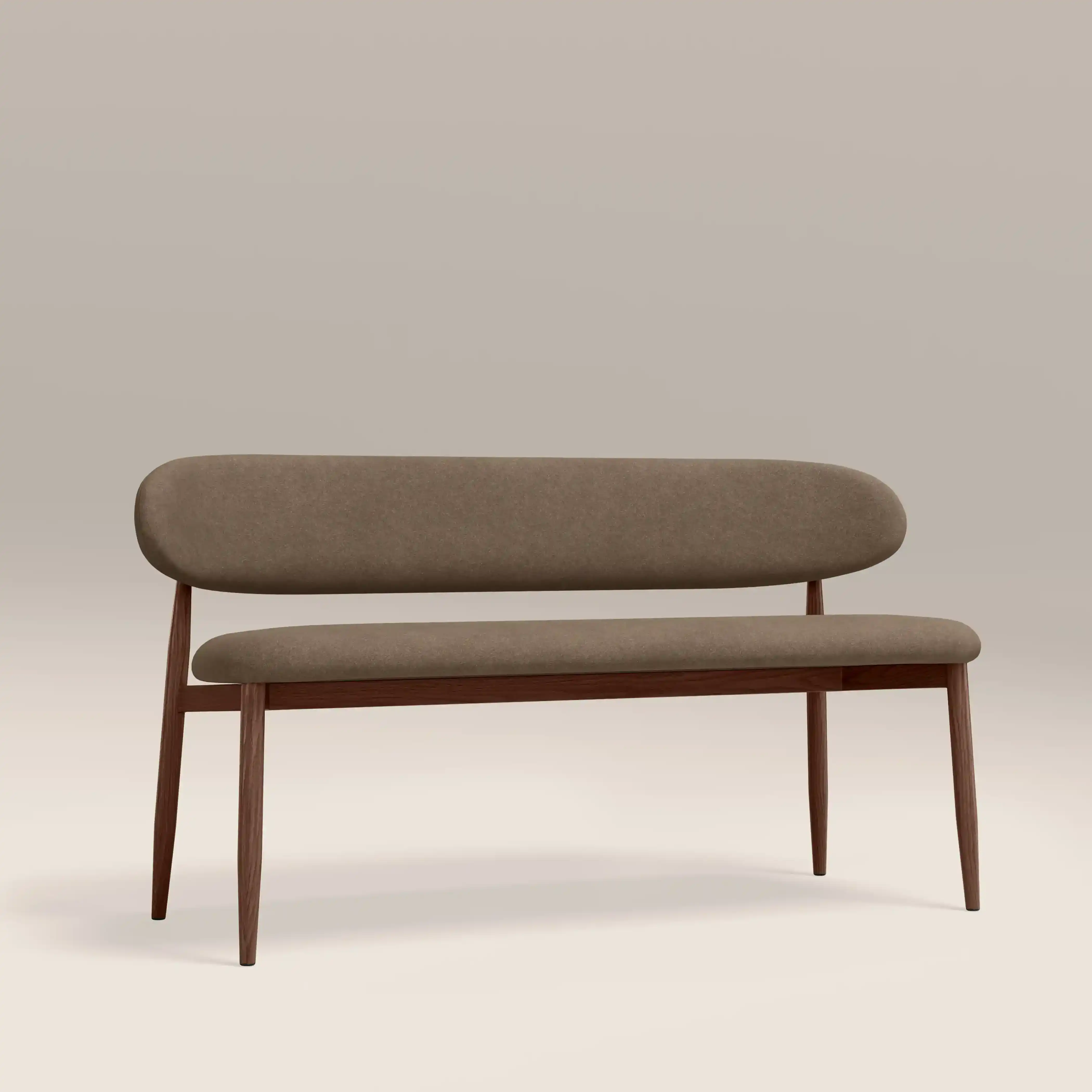 Halston 3 Seater Dining Bench | Truffle Brown Sustainable Mohair Velvet & Walnut - Image 2