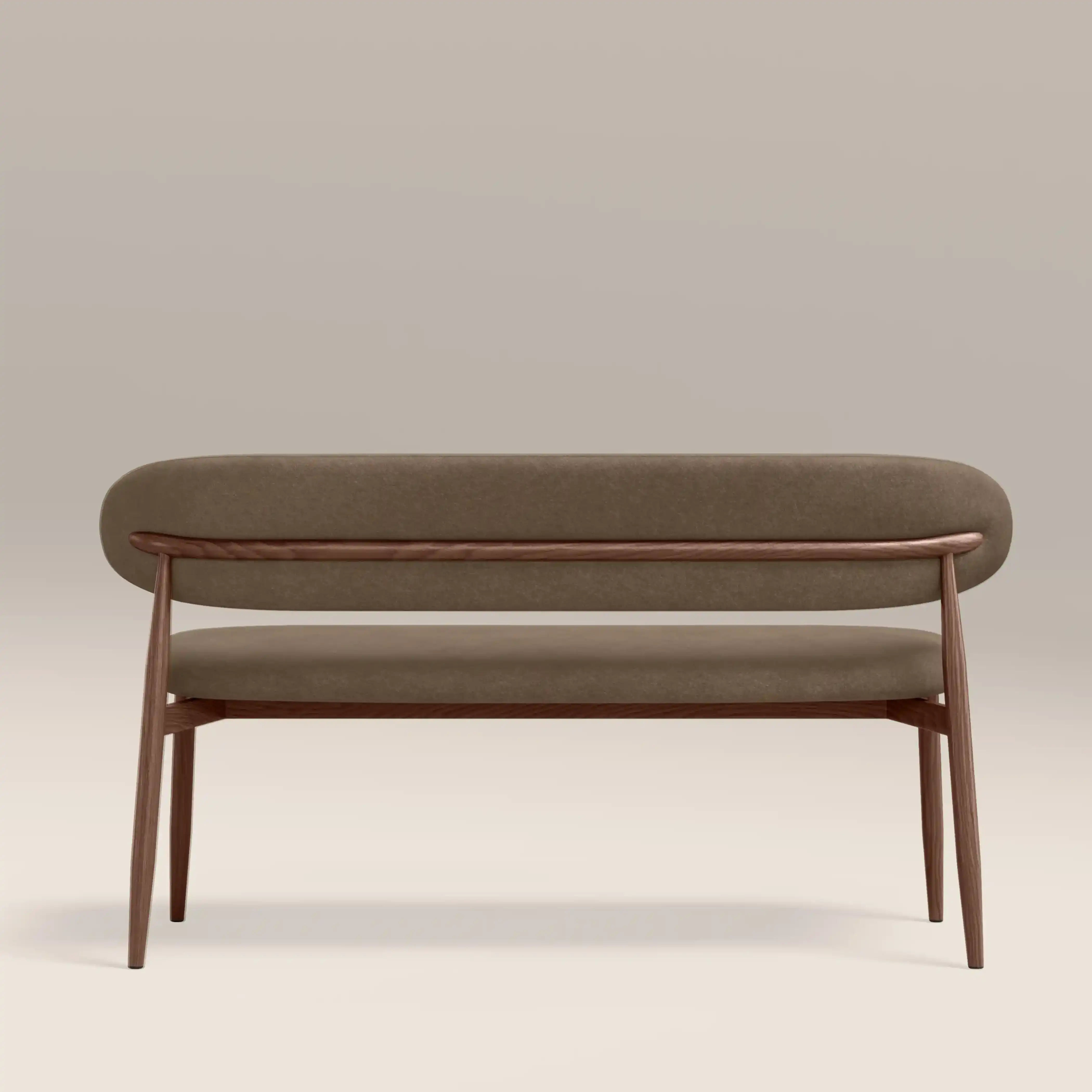 Halston 3 Seater Dining Bench | Truffle Brown Sustainable Mohair Velvet & Walnut - Image 4
