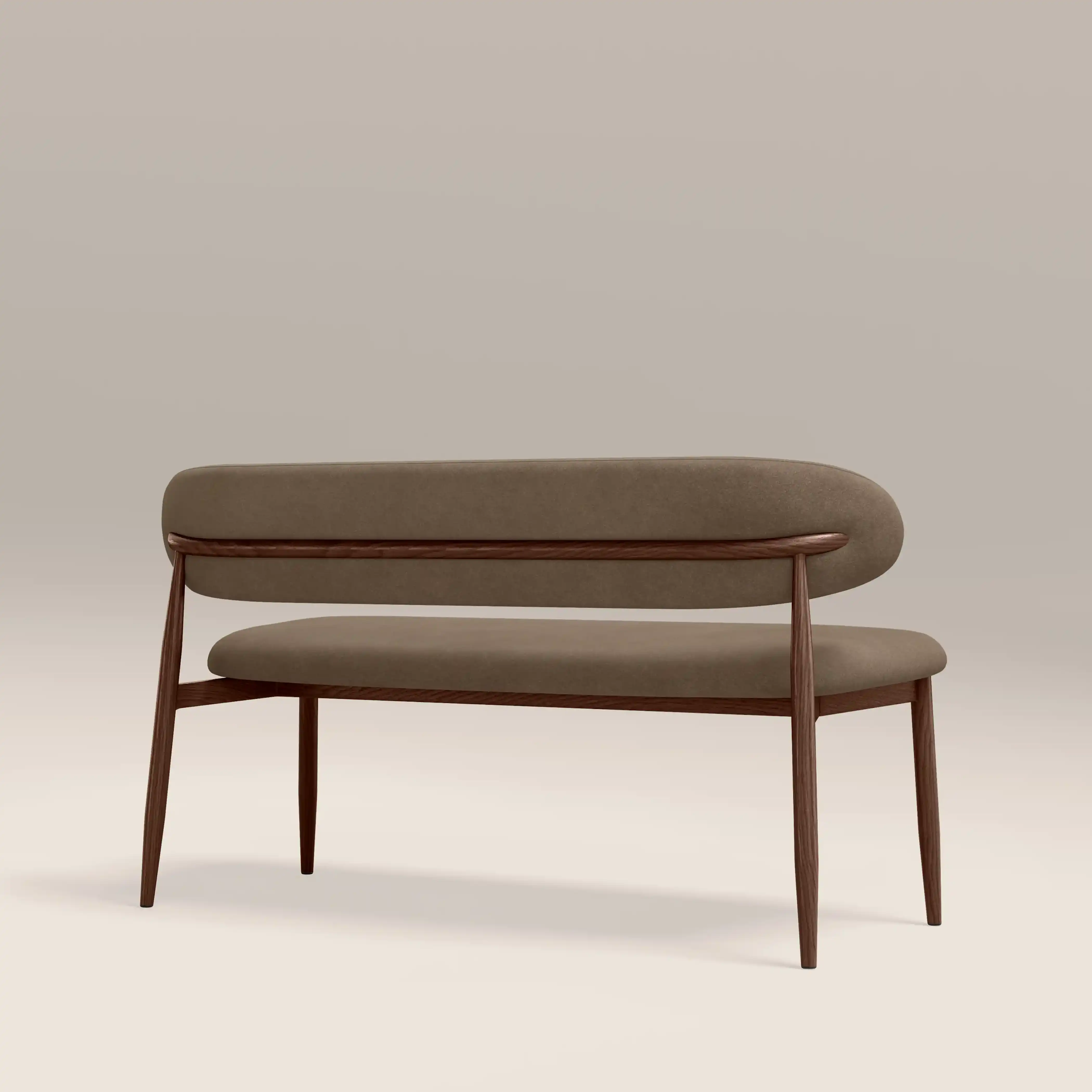 Halston 3 Seater Dining Bench | Truffle Brown Sustainable Mohair Velvet & Walnut - Image 5