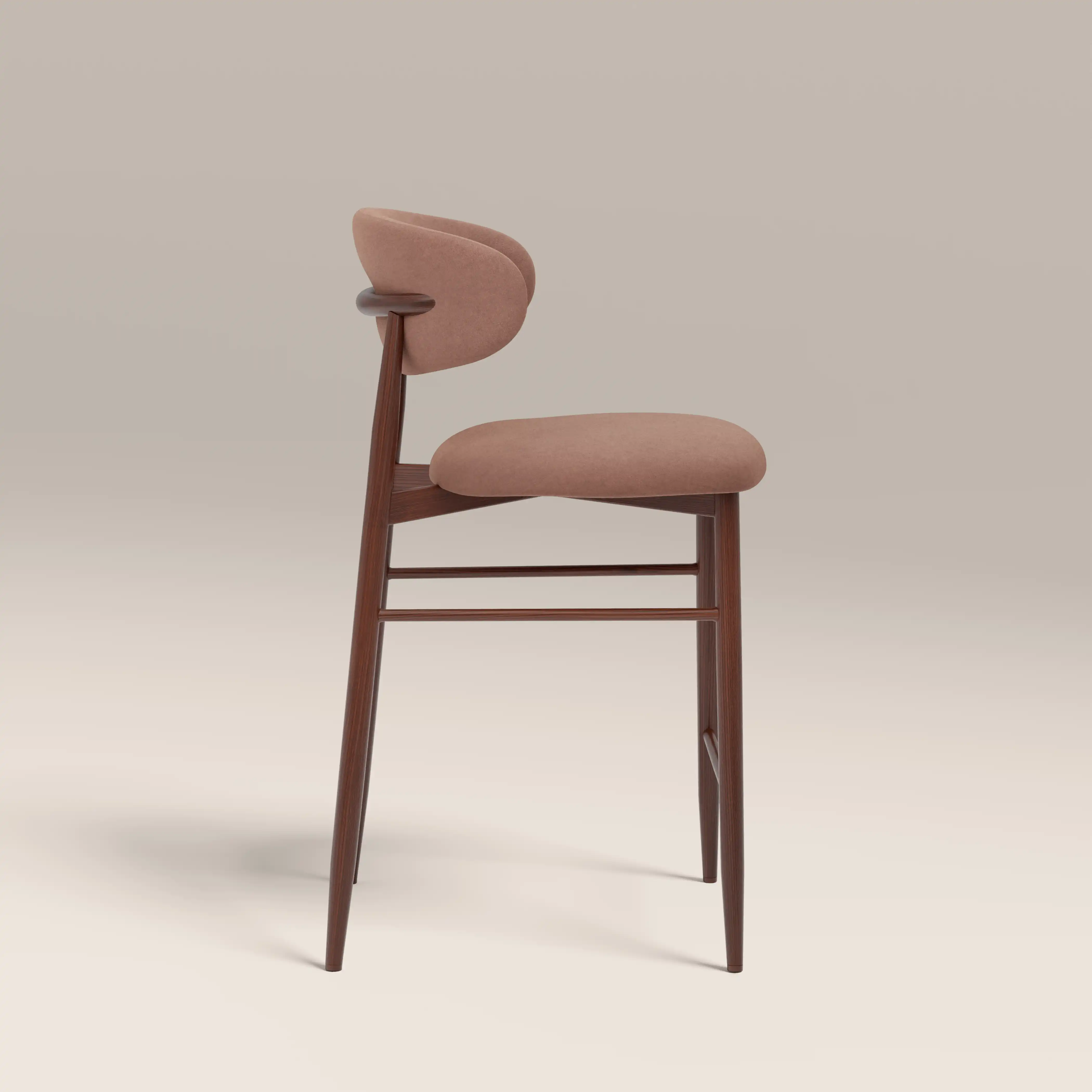 Halston Bar Stool | Blush Pink Sustainable Velvet & Walnut - Image 4