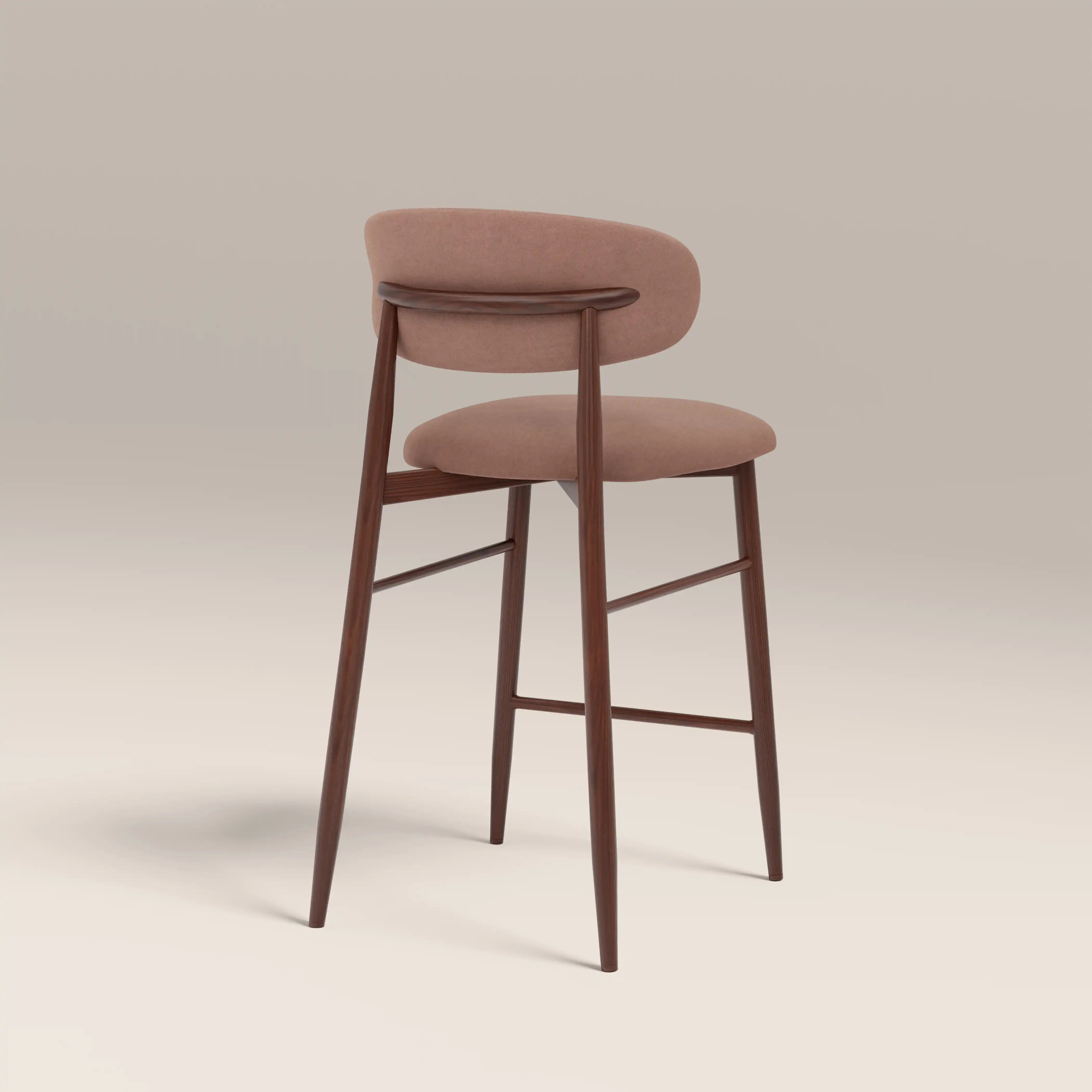 Halston Bar Stool | Blush Pink Sustainable Velvet & Walnut - Image 5