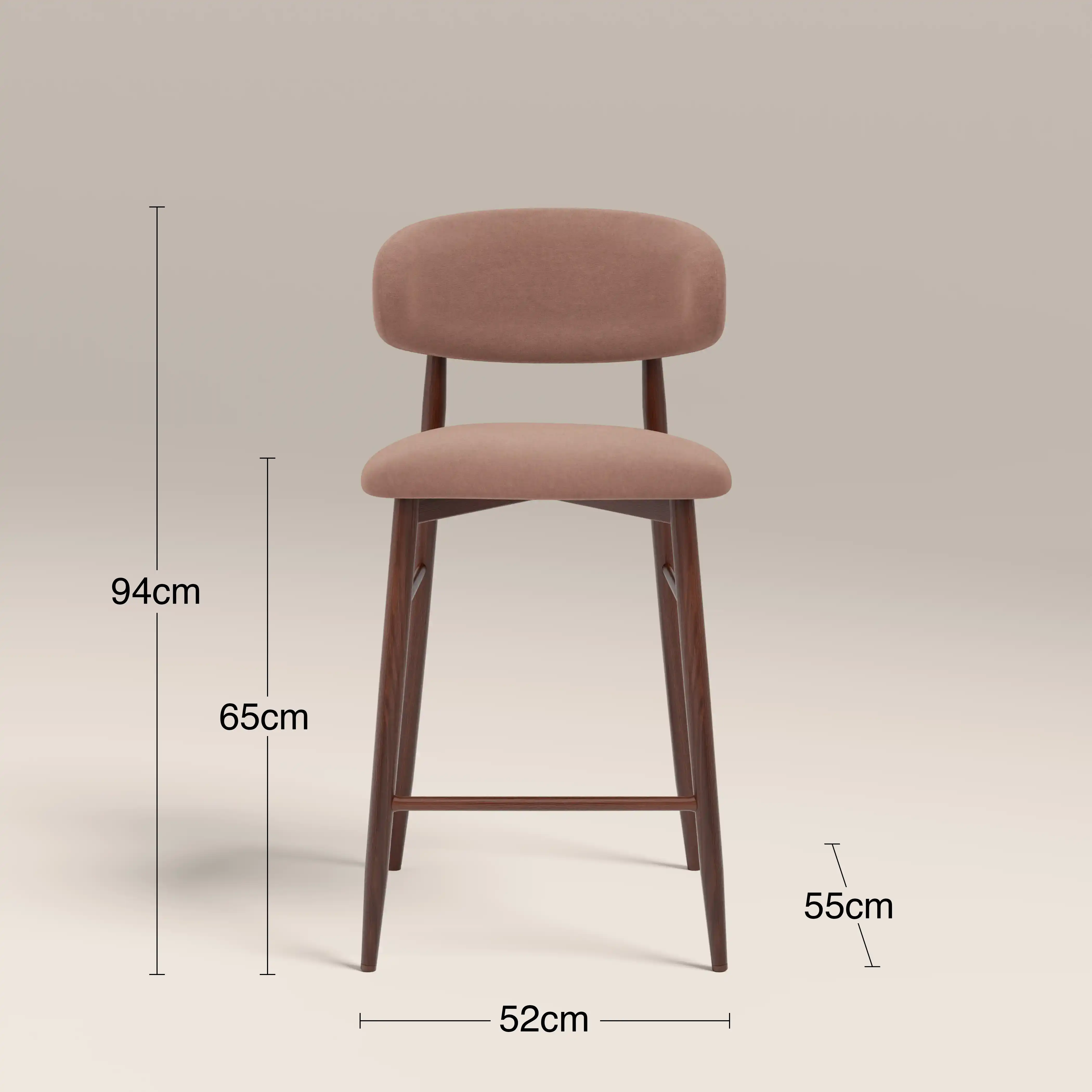 Halston Bar Stool | Blush Pink Sustainable Velvet & Walnut - Image 7