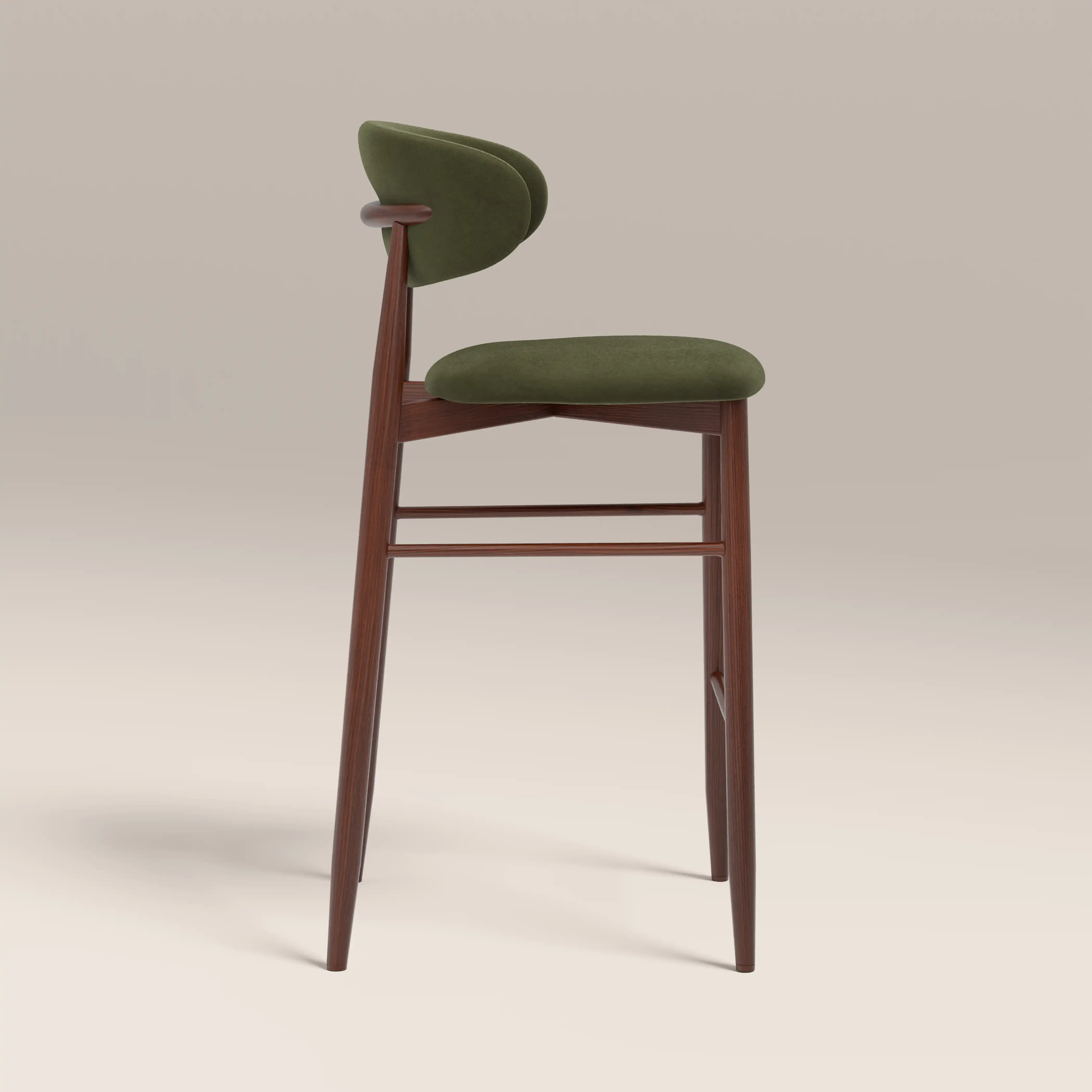 Halston Bar Stool | Olive Green Sustainable Velvet & Walnut - Image 3