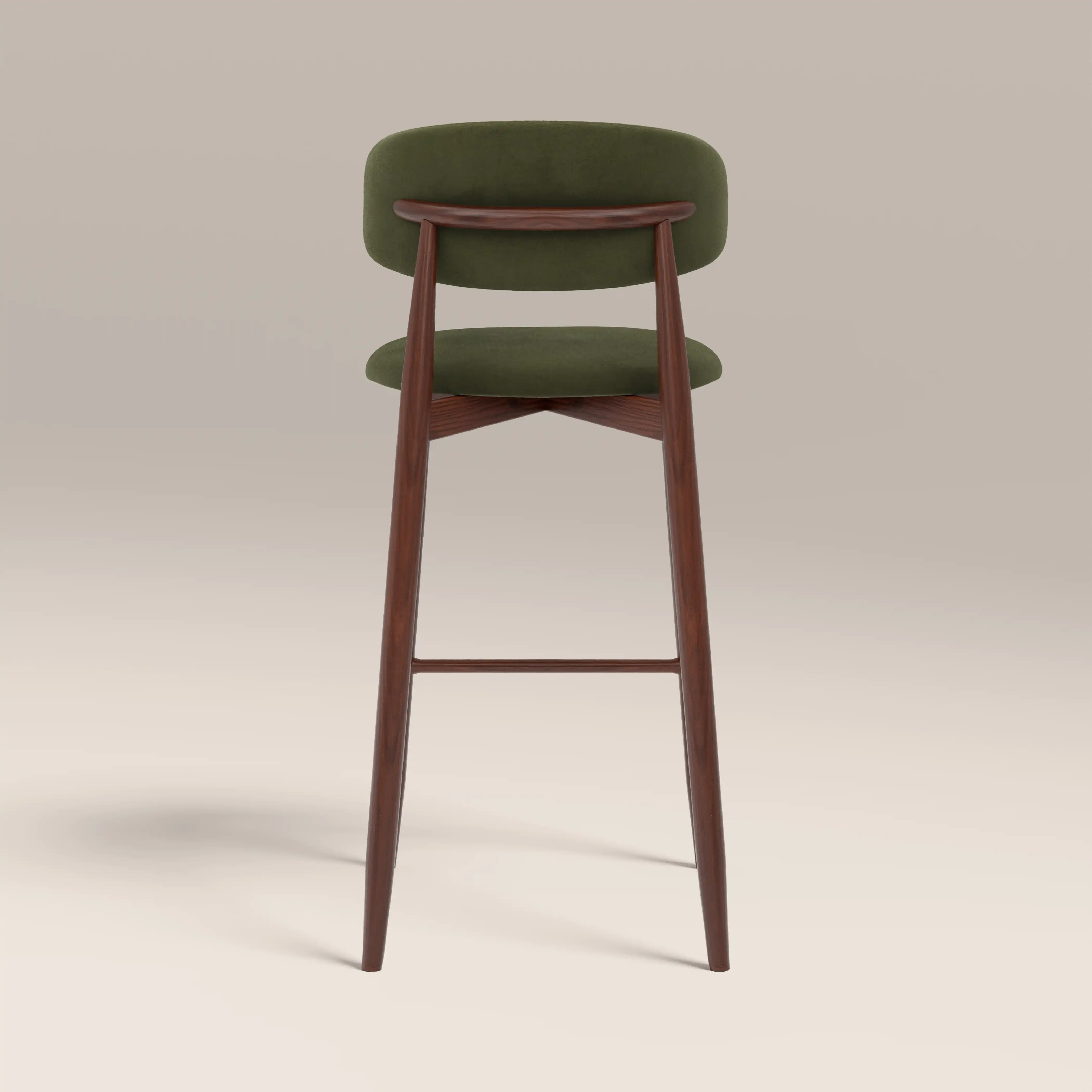 Halston Bar Stool | Olive Green Sustainable Velvet & Walnut - Image 5