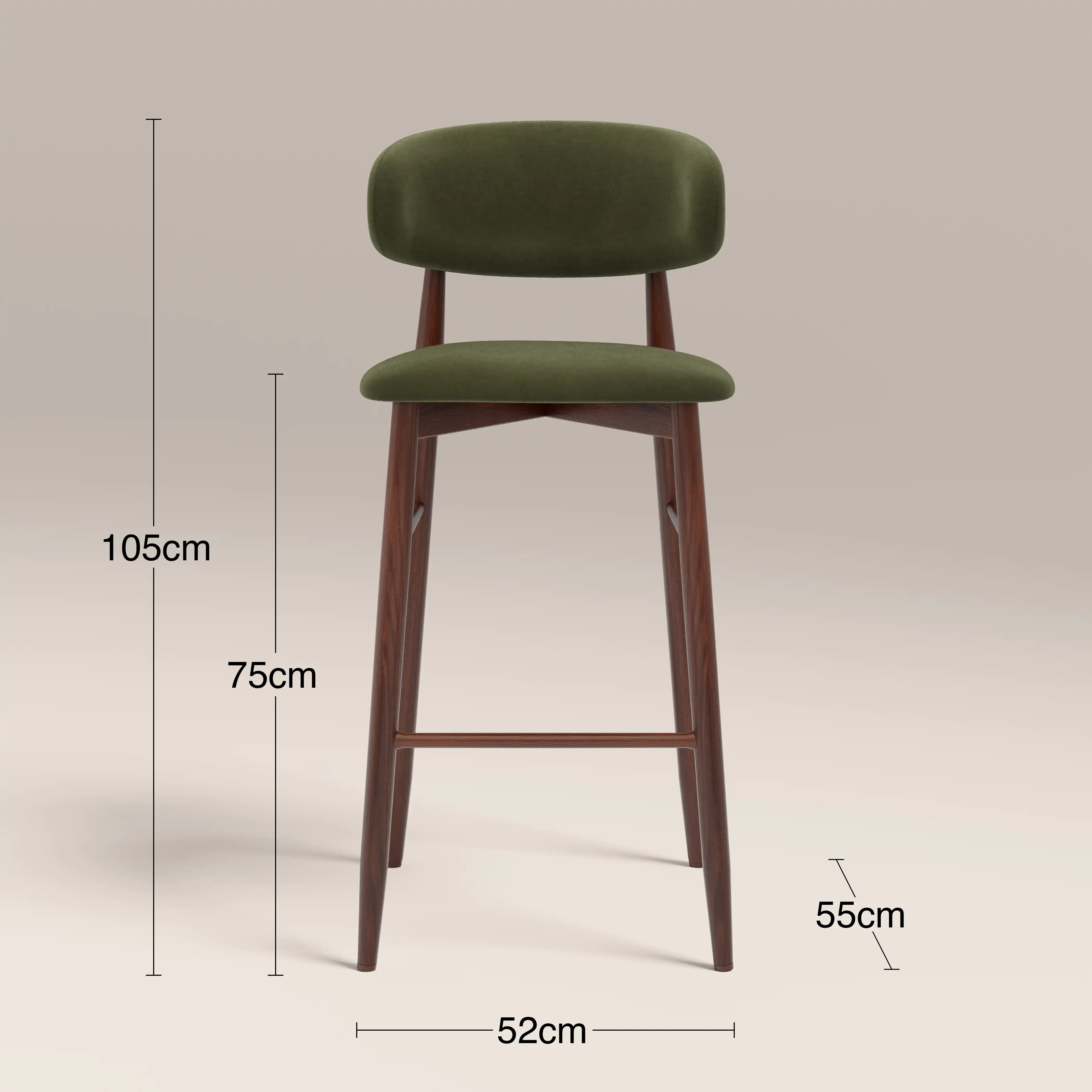 Halston Bar Stool | Olive Green Sustainable Velvet & Walnut - Image 6