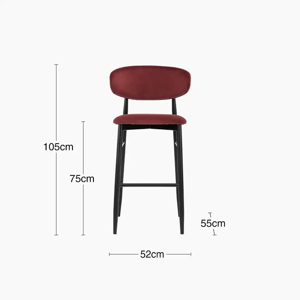 Halston Bar Stool | Rust Red Sustainable Velvet & Black - Image 10