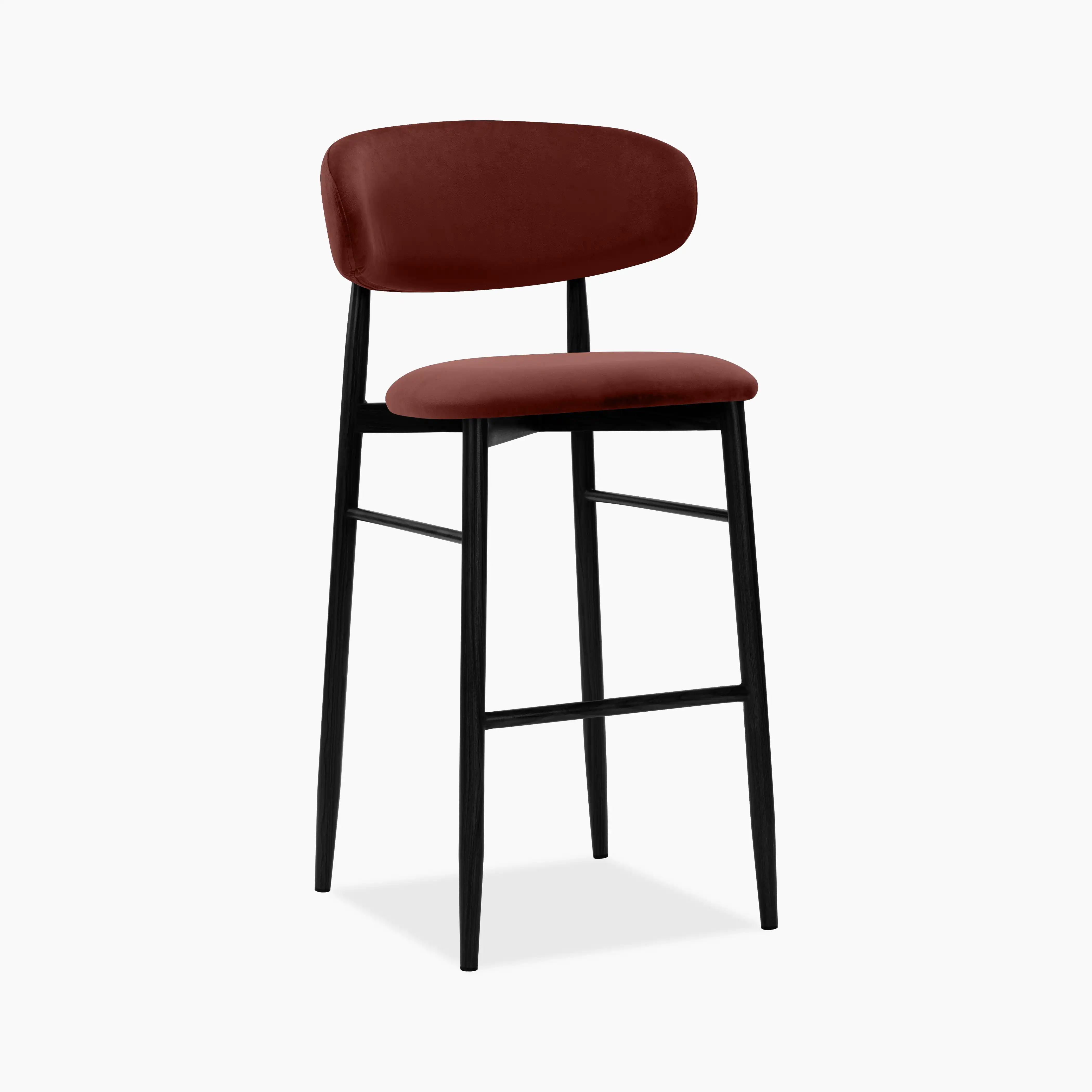 Halston Bar Stool | Rust Red Sustainable Velvet & Black - Image 7