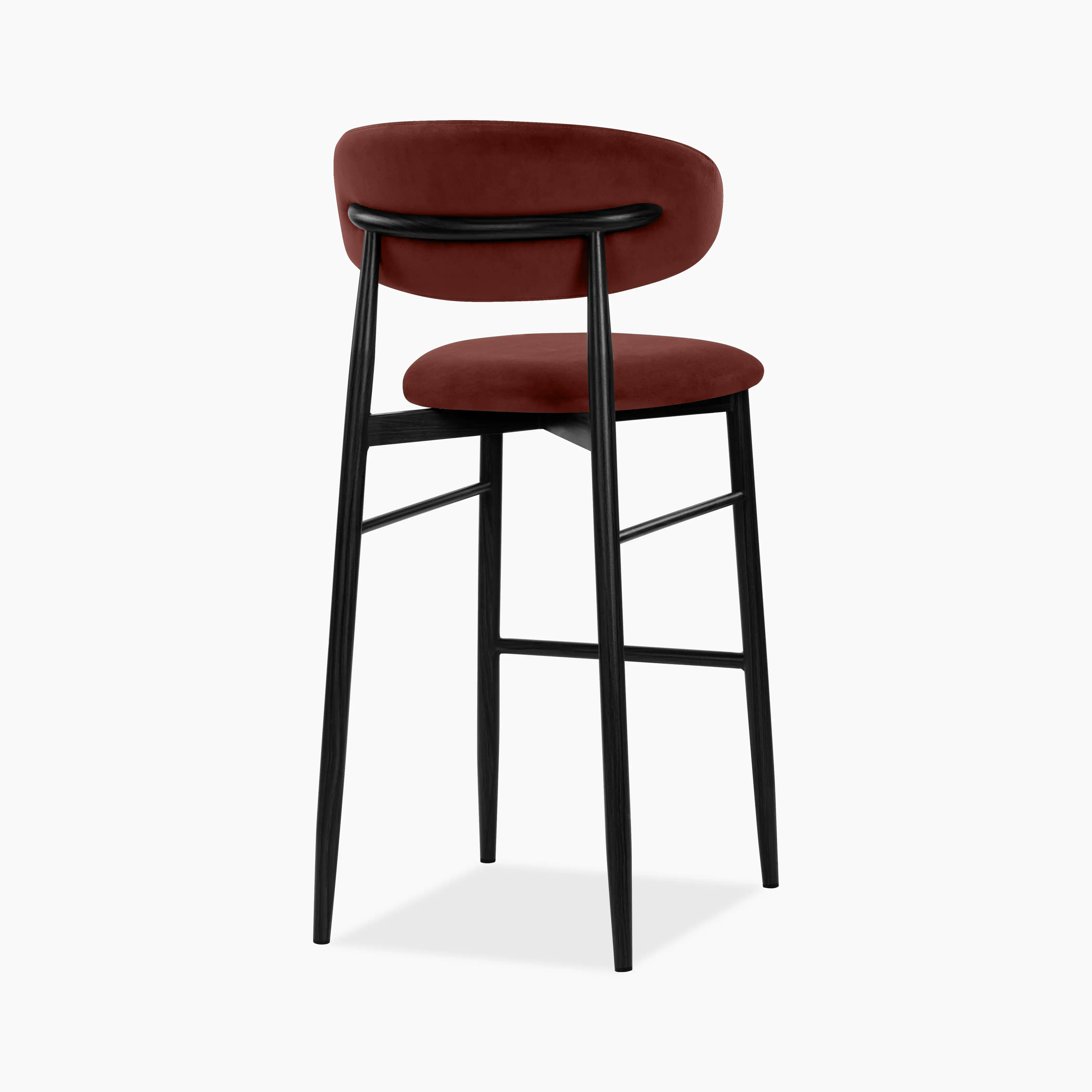 Halston Bar Stool | Rust Red Sustainable Velvet & Black - Image 8
