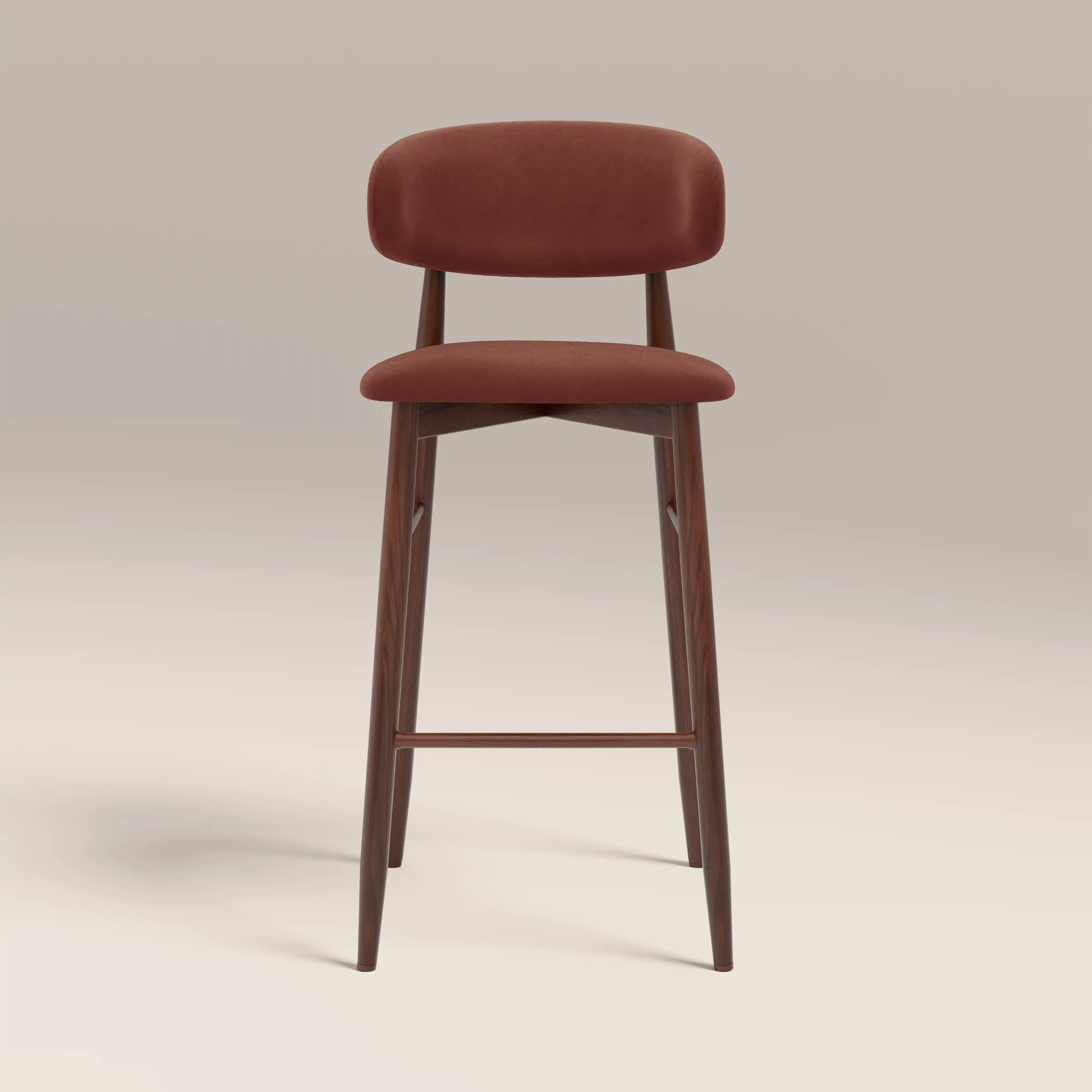 Halston Bar Stool | Rust Red Sustainable Velvet & Walnut - Image 2