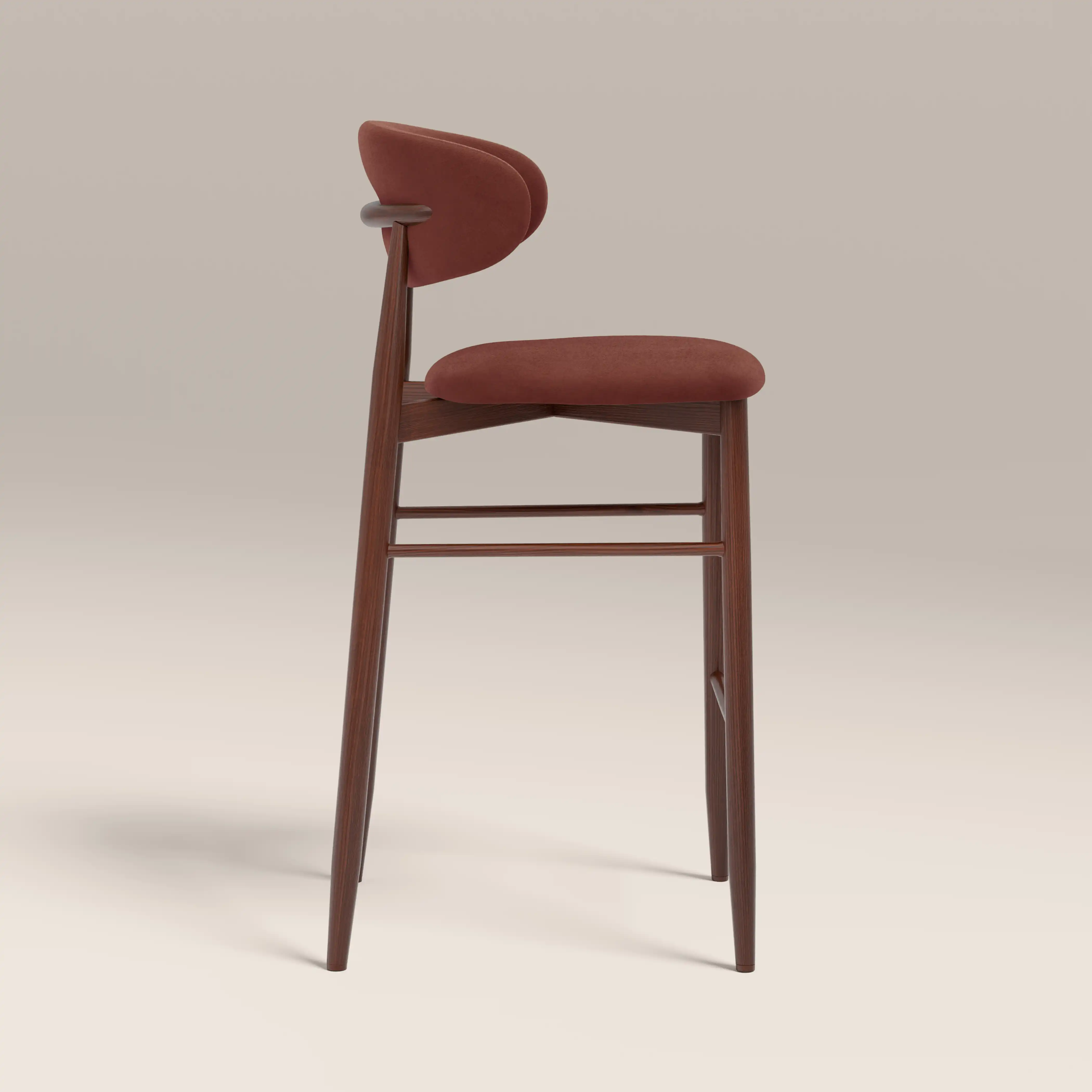 Halston Bar Stool | Rust Red Sustainable Velvet & Walnut - Image 4