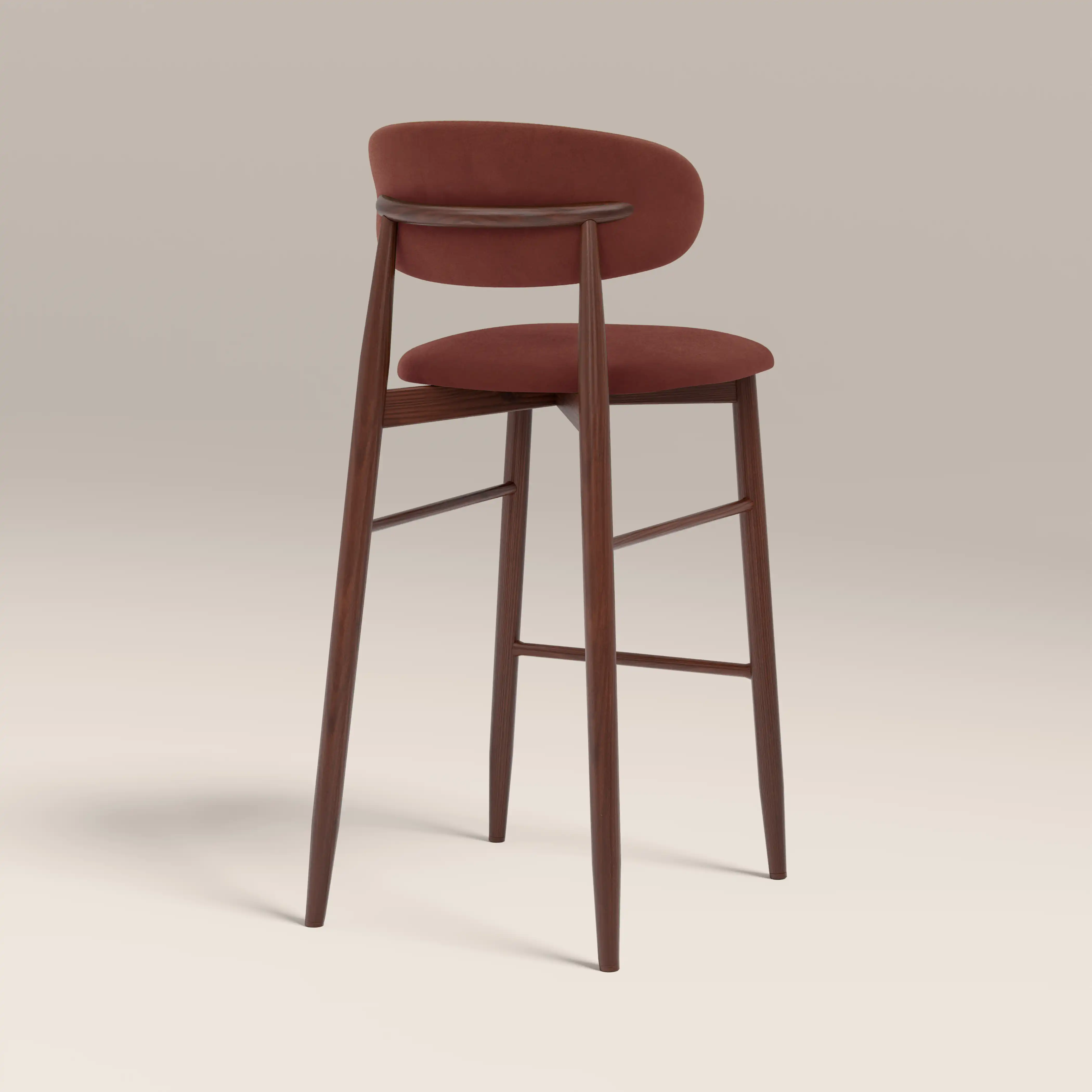 Halston Bar Stool | Rust Red Sustainable Velvet & Walnut - Image 5
