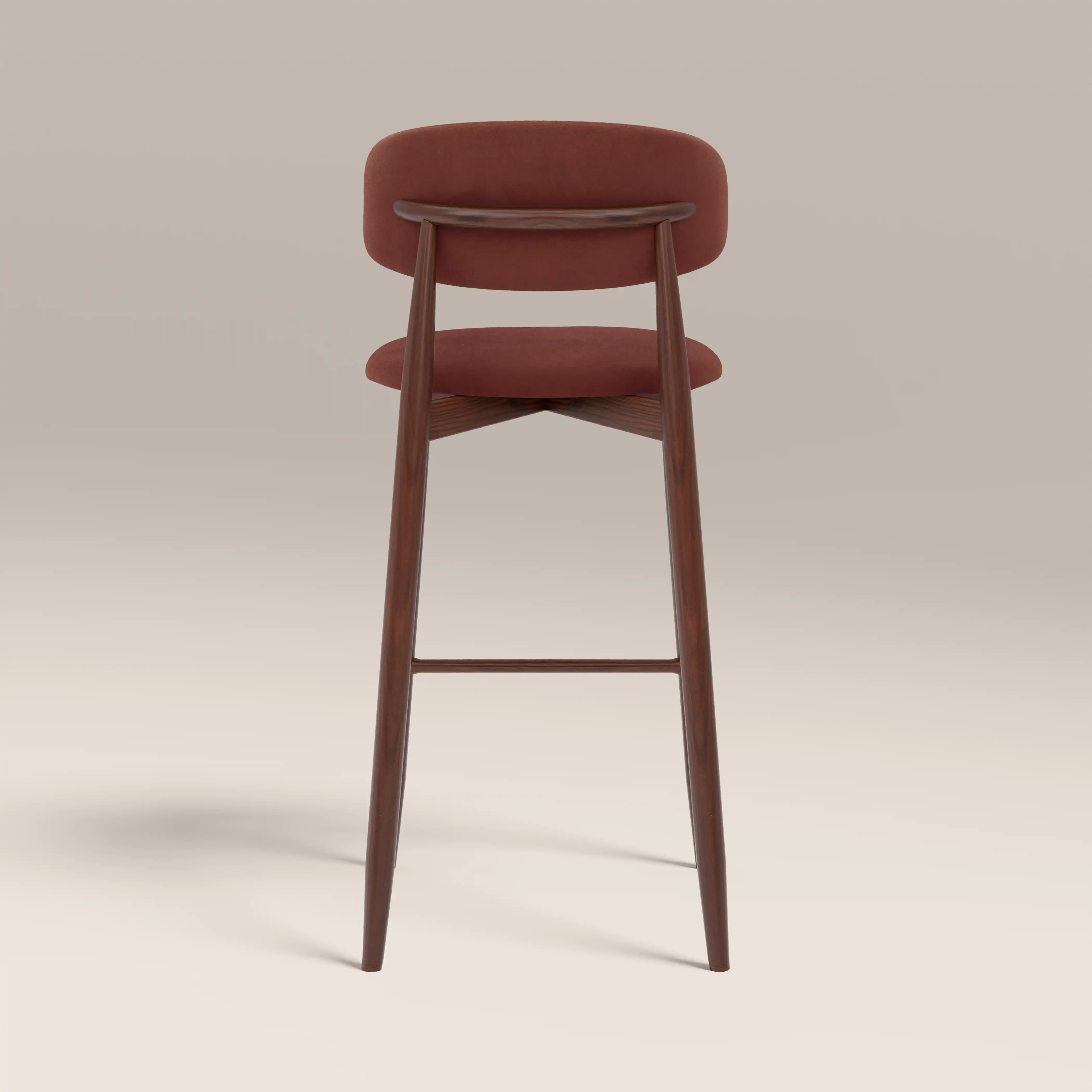 Halston Bar Stool | Rust Red Sustainable Velvet & Walnut - Image 6