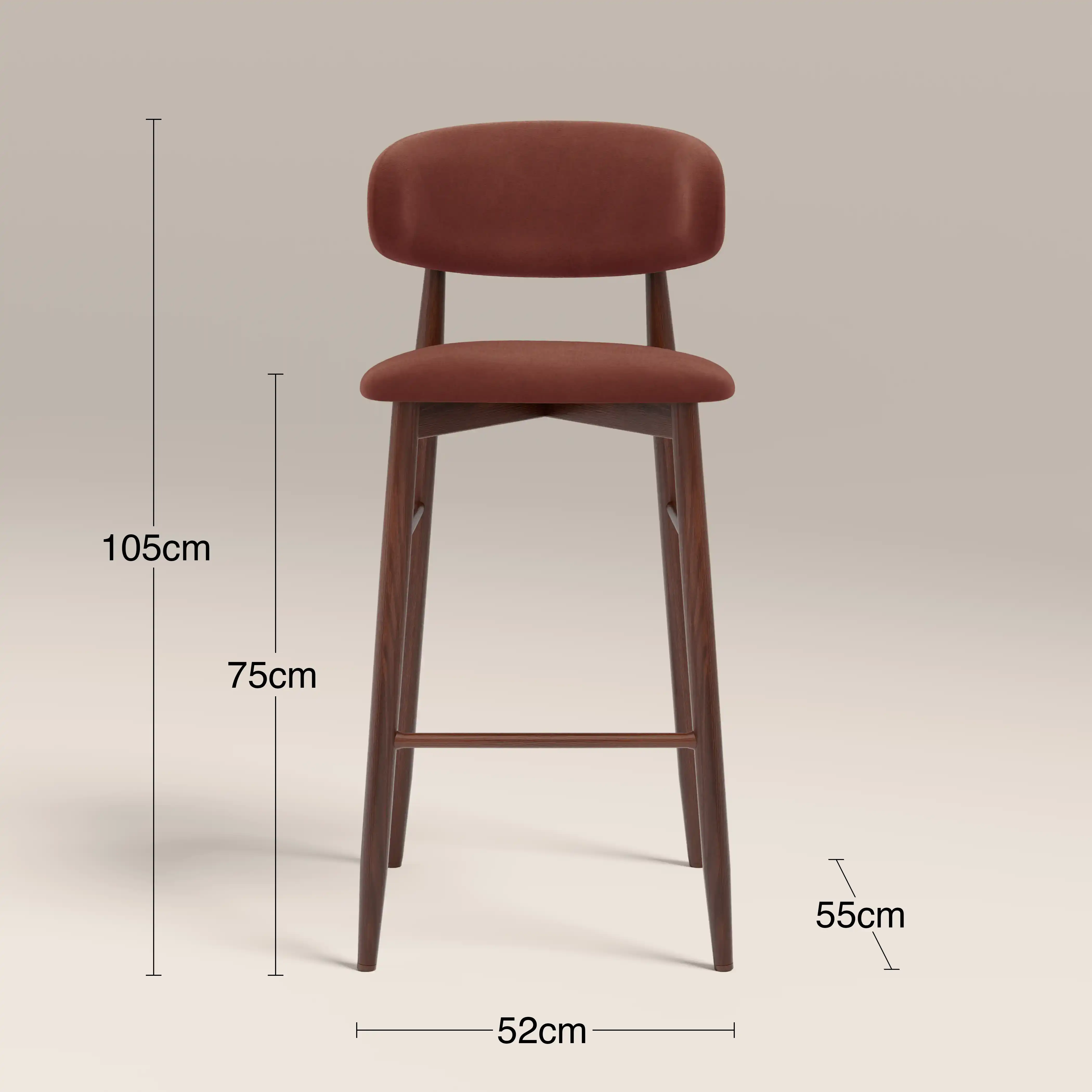 Halston Bar Stool | Rust Red Sustainable Velvet & Walnut - Image 7