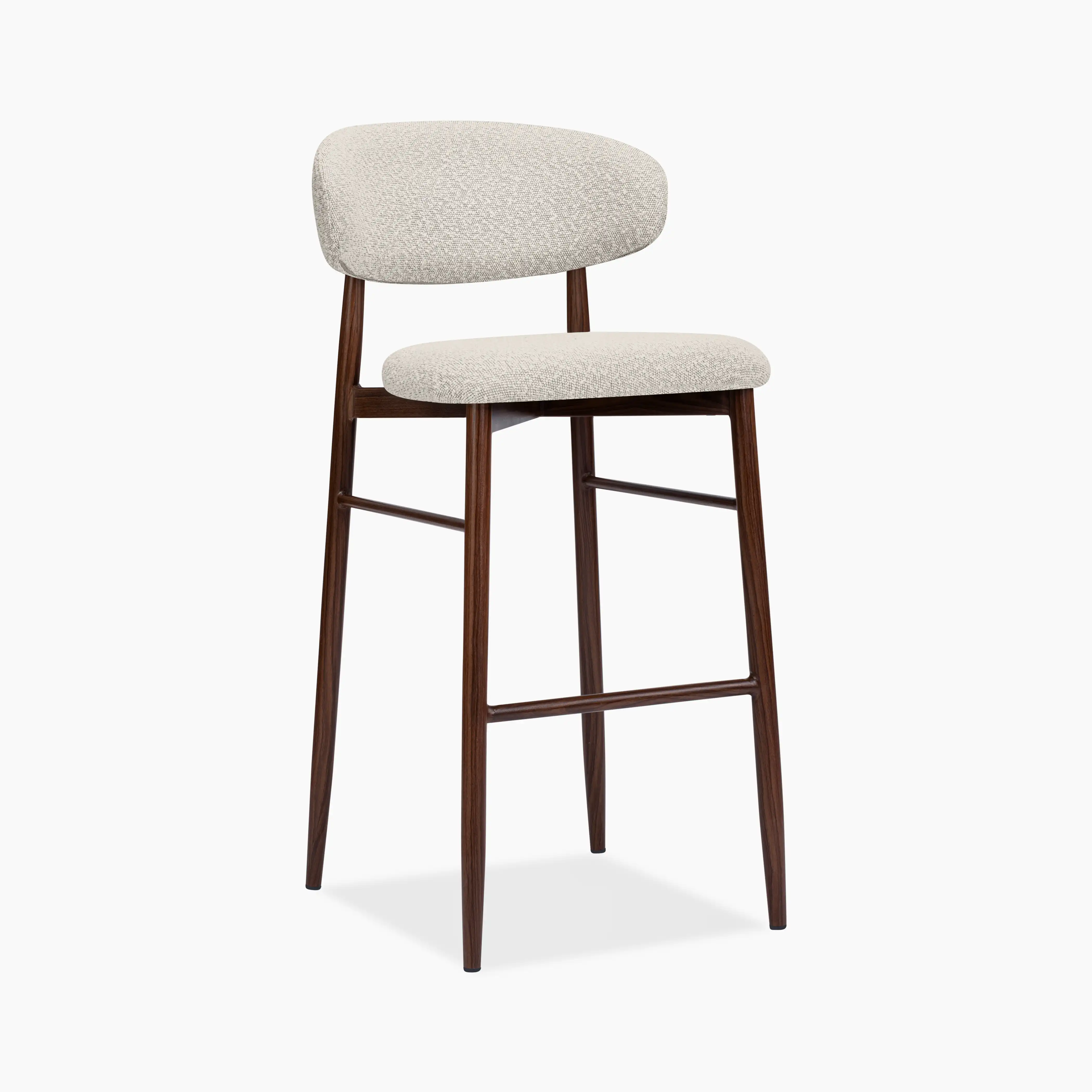 Halston Bar Stool | Speckled Stone Sustainable Boucle & Walnut - Image 4