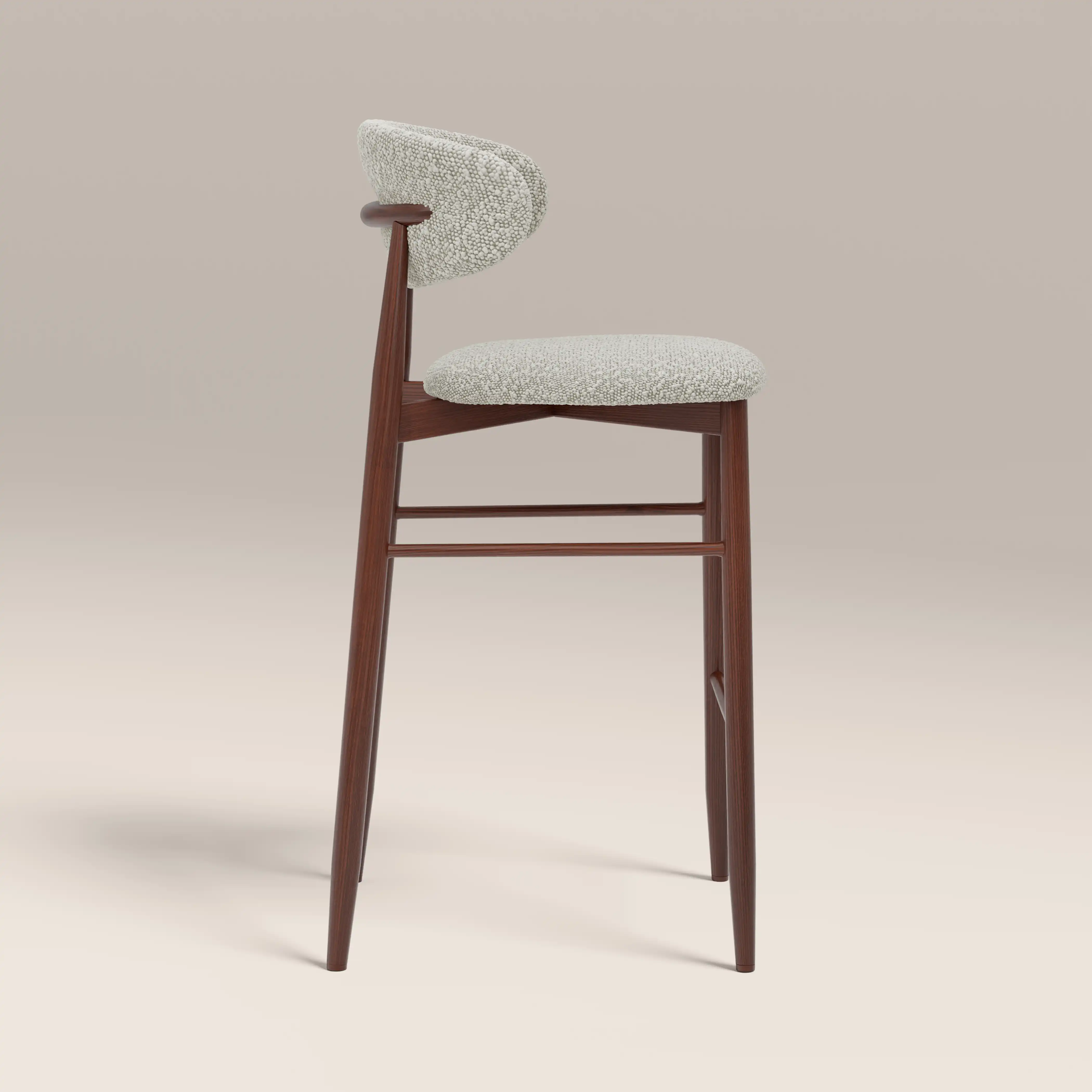 Halston Bar Stool | Speckled Stone Sustainable Boucle & Walnut - Image 4