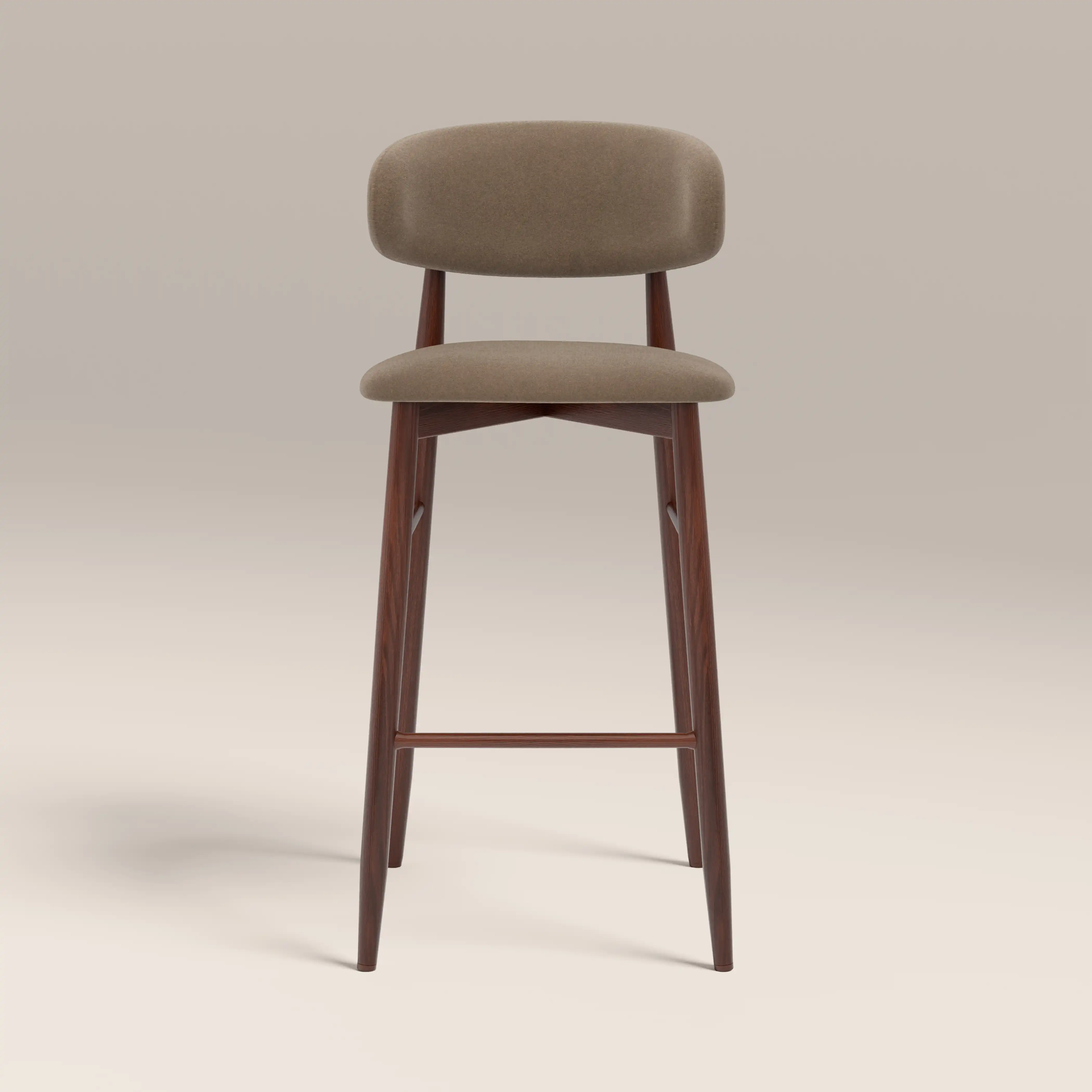 Halston Bar Stool | Truffle Brown Sustainable Mohair Velvet & Walnut - Image 2