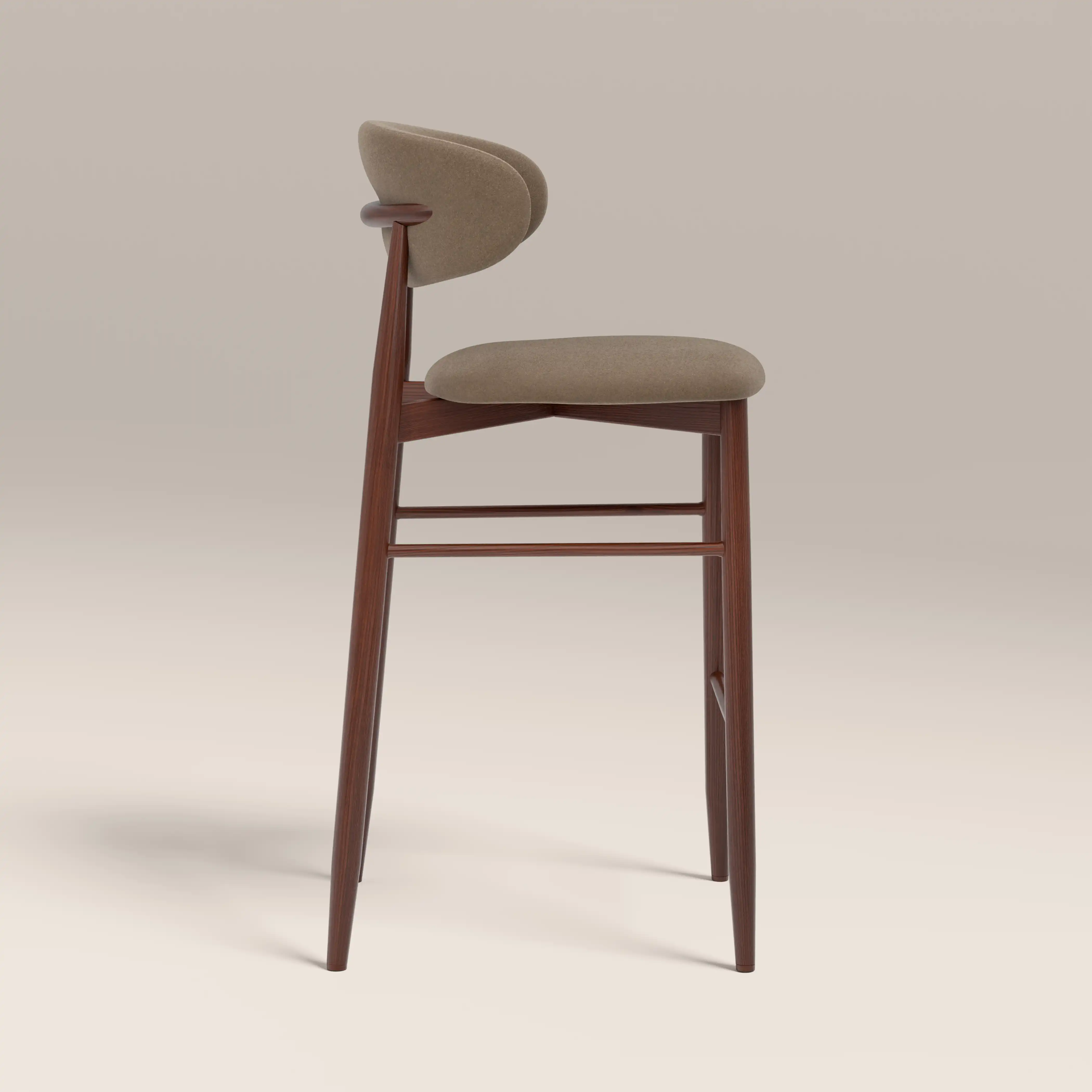 Halston Bar Stool | Truffle Brown Sustainable Mohair Velvet & Walnut - Image 4