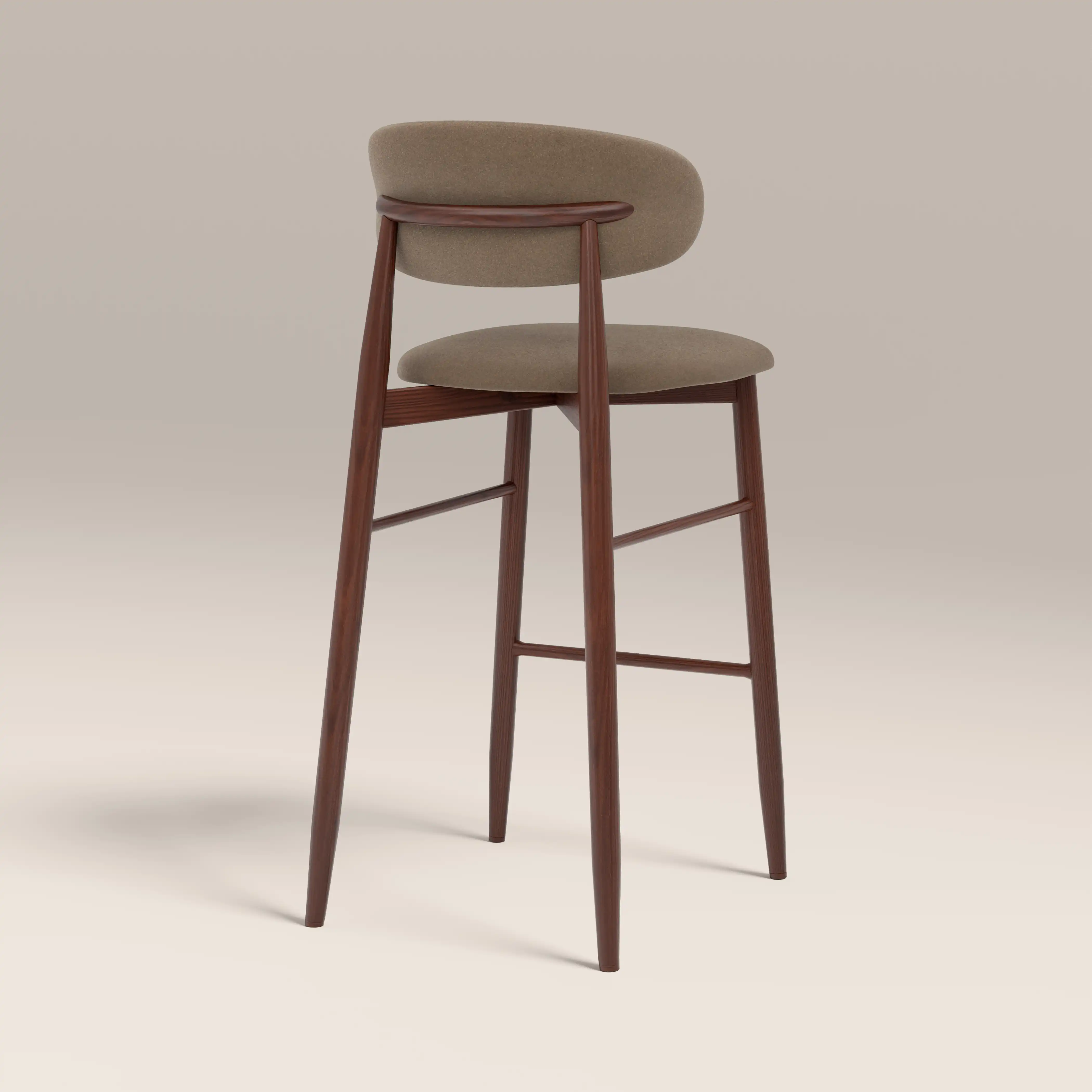 Halston Bar Stool | Truffle Brown Sustainable Mohair Velvet & Walnut - Image 5