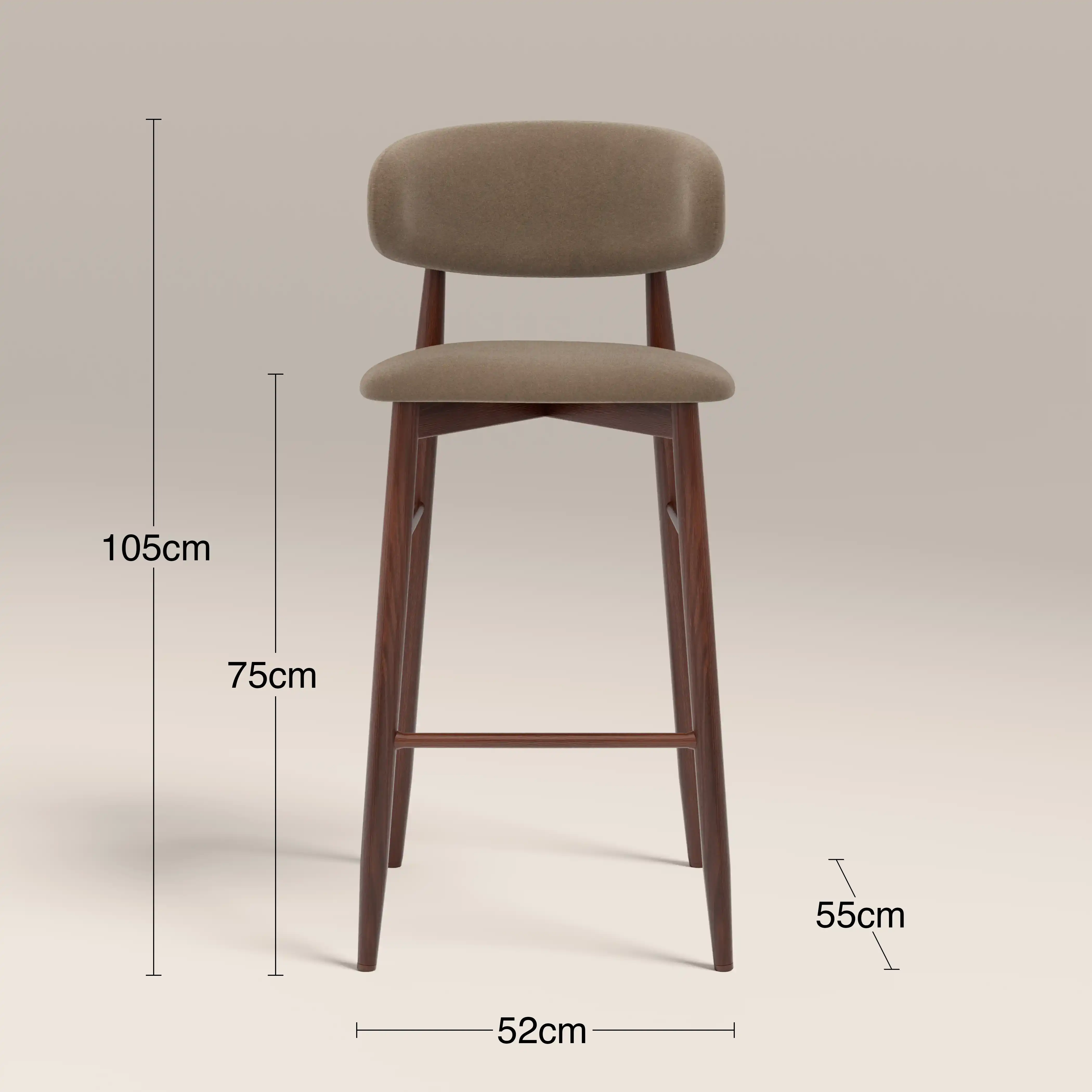 Halston Bar Stool | Truffle Brown Sustainable Mohair Velvet & Walnut - Image 7