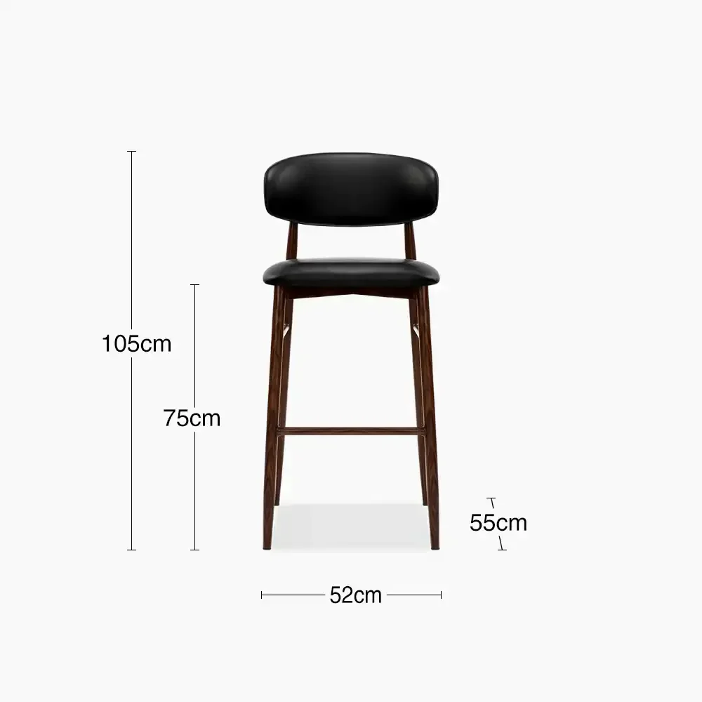 Halston Bar Stool | Vintage Black Faux Leather & Walnut - Image 10