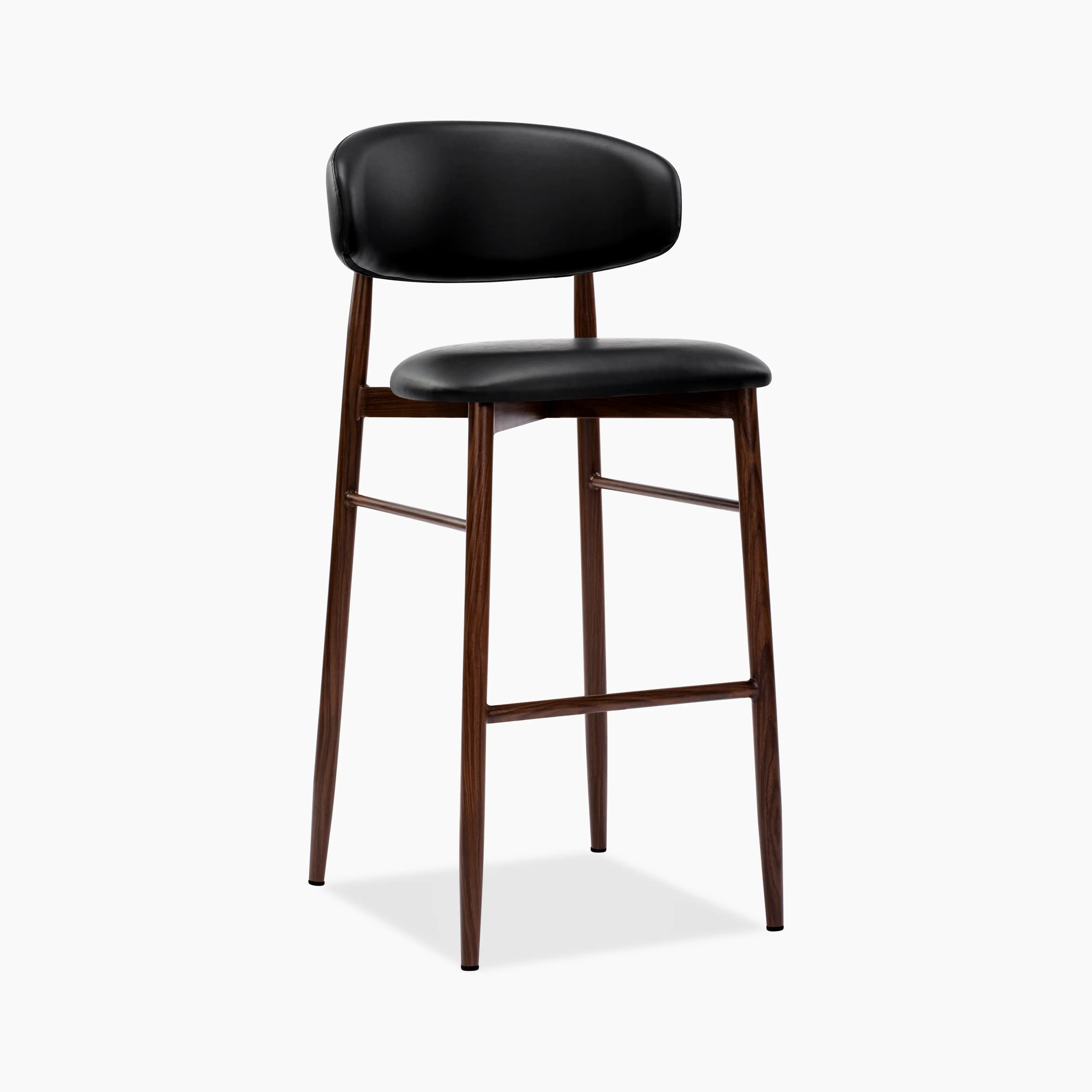 Halston Bar Stool | Vintage Black Faux Leather & Walnut - Image 3