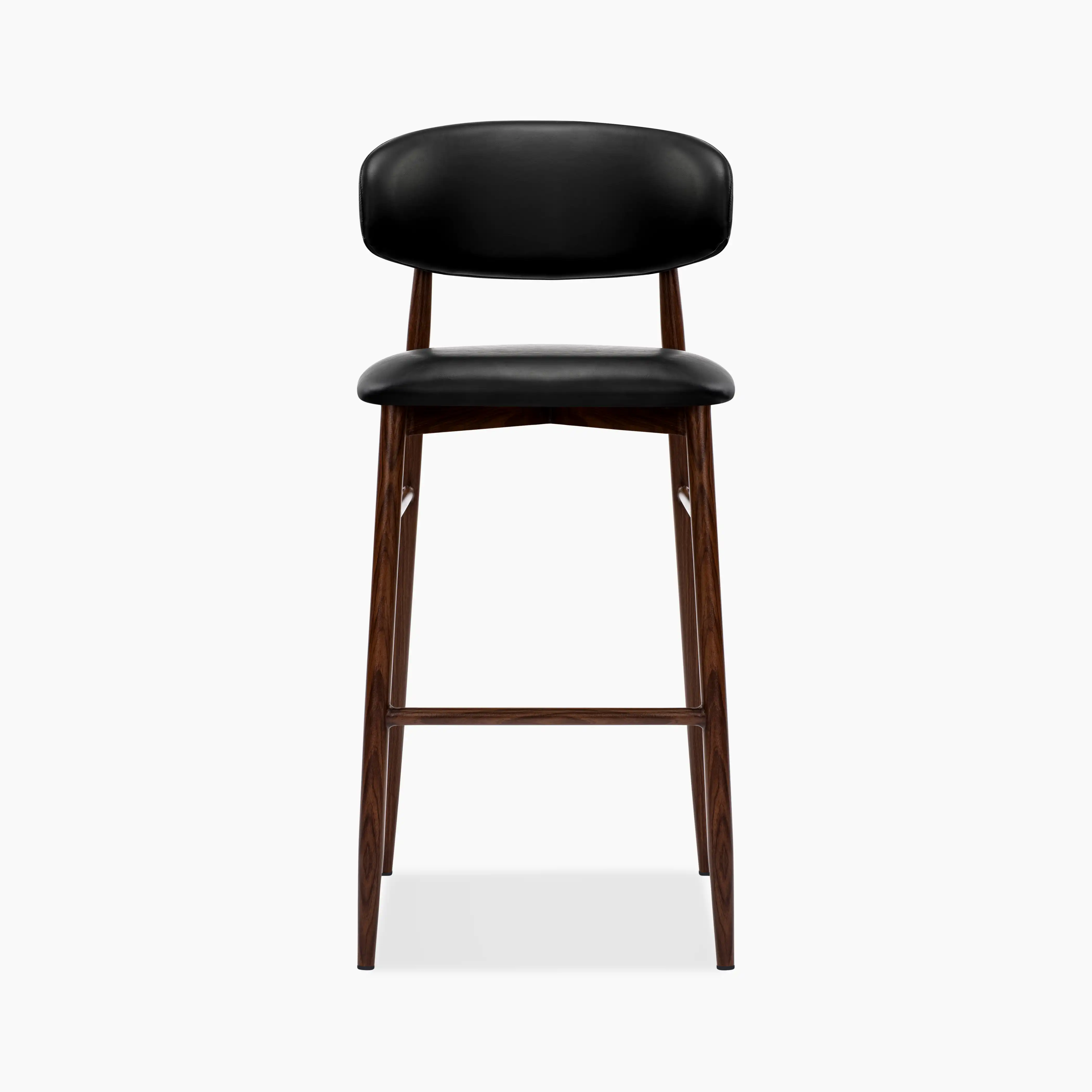 Halston Bar Stool | Vintage Black Faux Leather & Walnut - Image 5