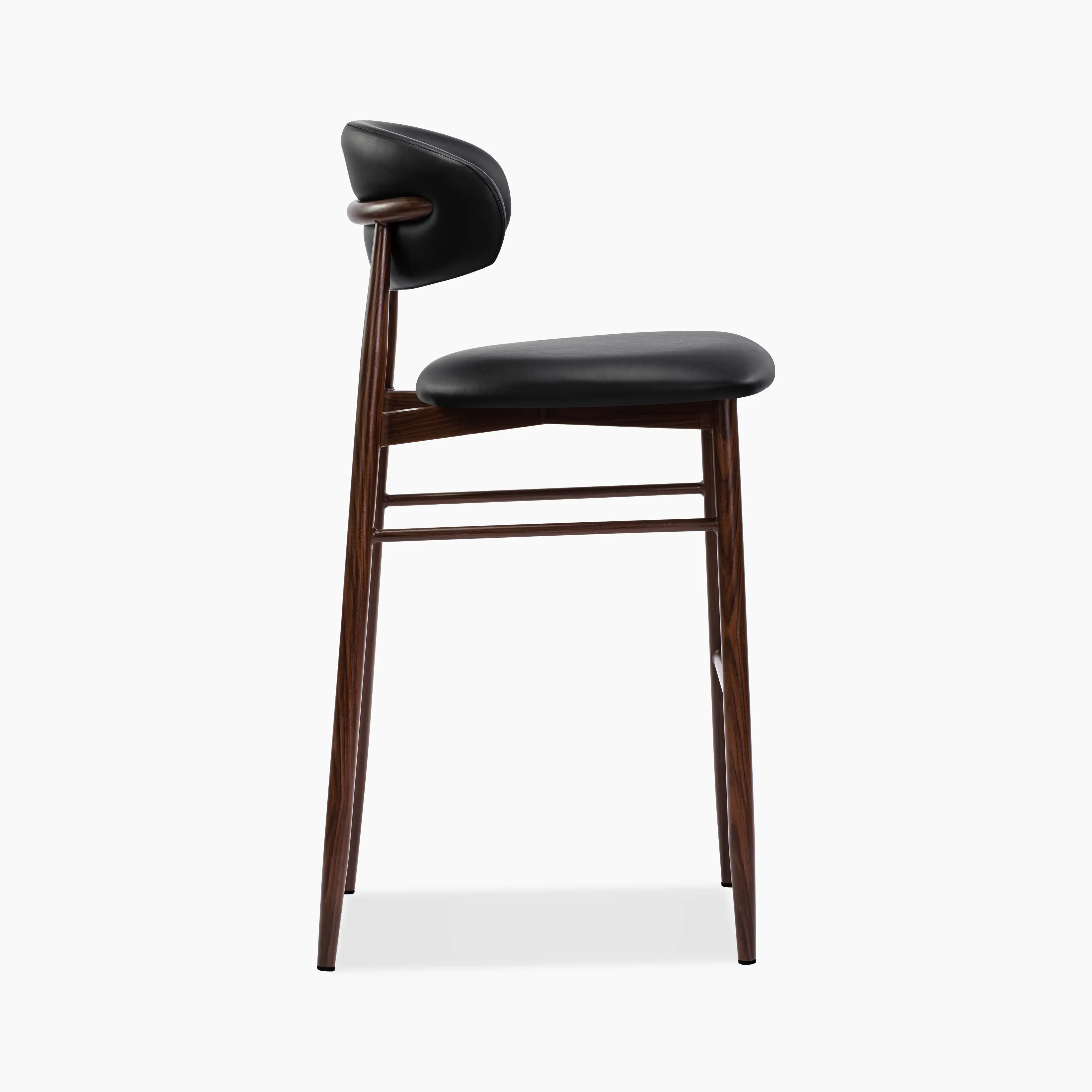 Halston Bar Stool | Vintage Black Faux Leather & Walnut - Image 6