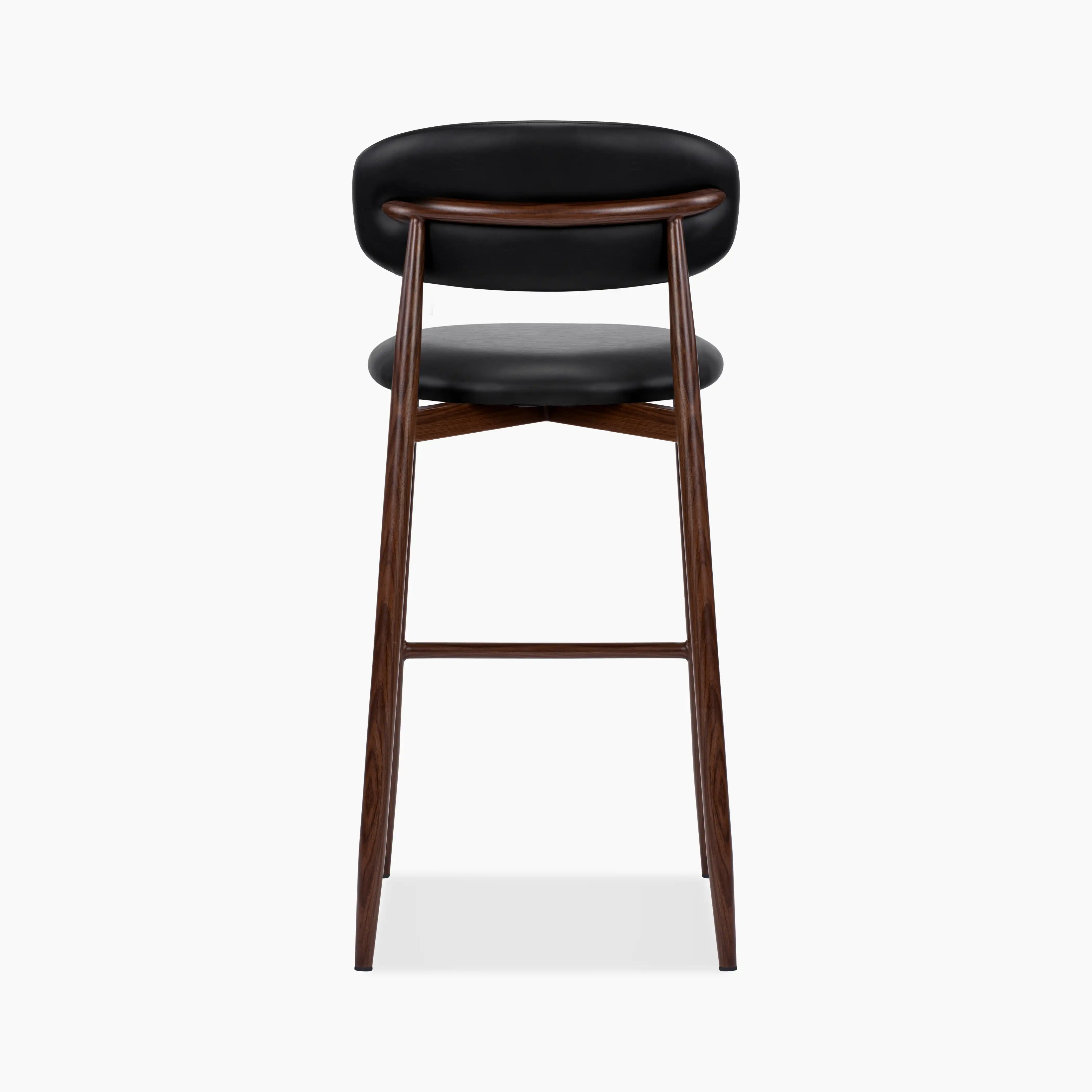 Halston Bar Stool | Vintage Black Faux Leather & Walnut - Image 7