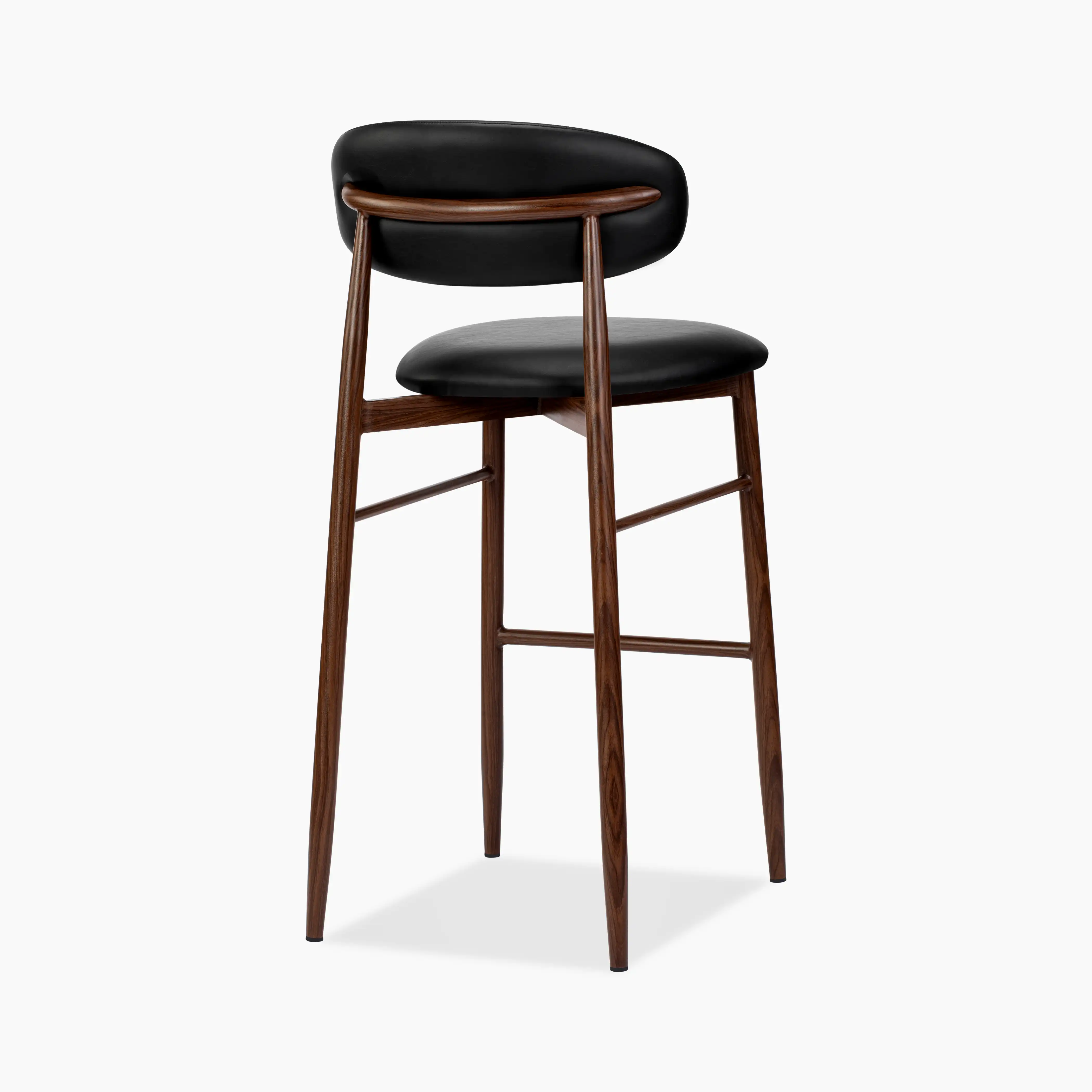 Halston Bar Stool | Vintage Black Faux Leather & Walnut - Image 8