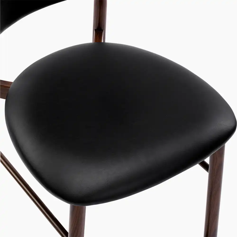 Halston Bar Stool | Vintage Black Faux Leather & Walnut - Image 9