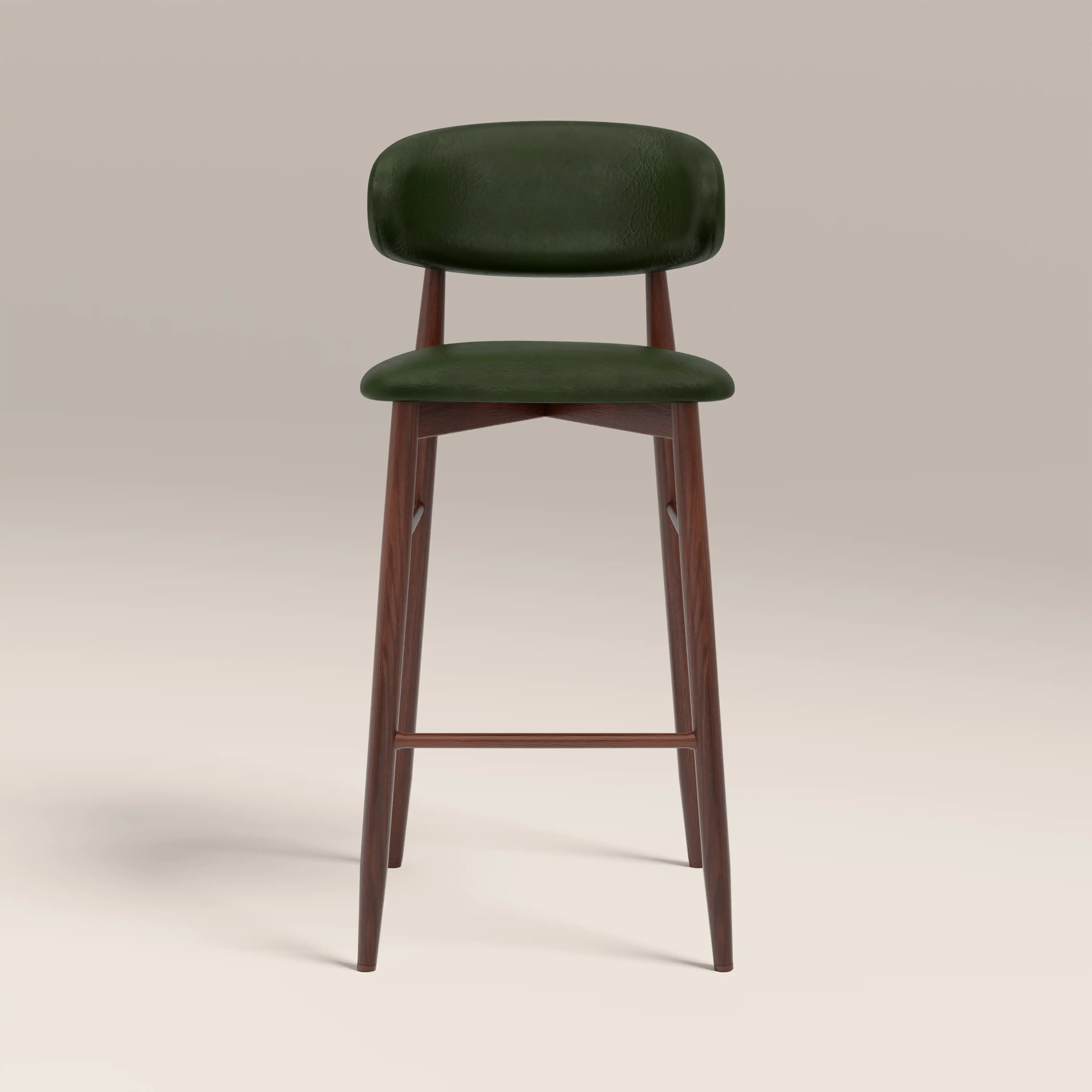 Halston Bar Stool | Vintage Green Faux Leather & Walnut - Image 2