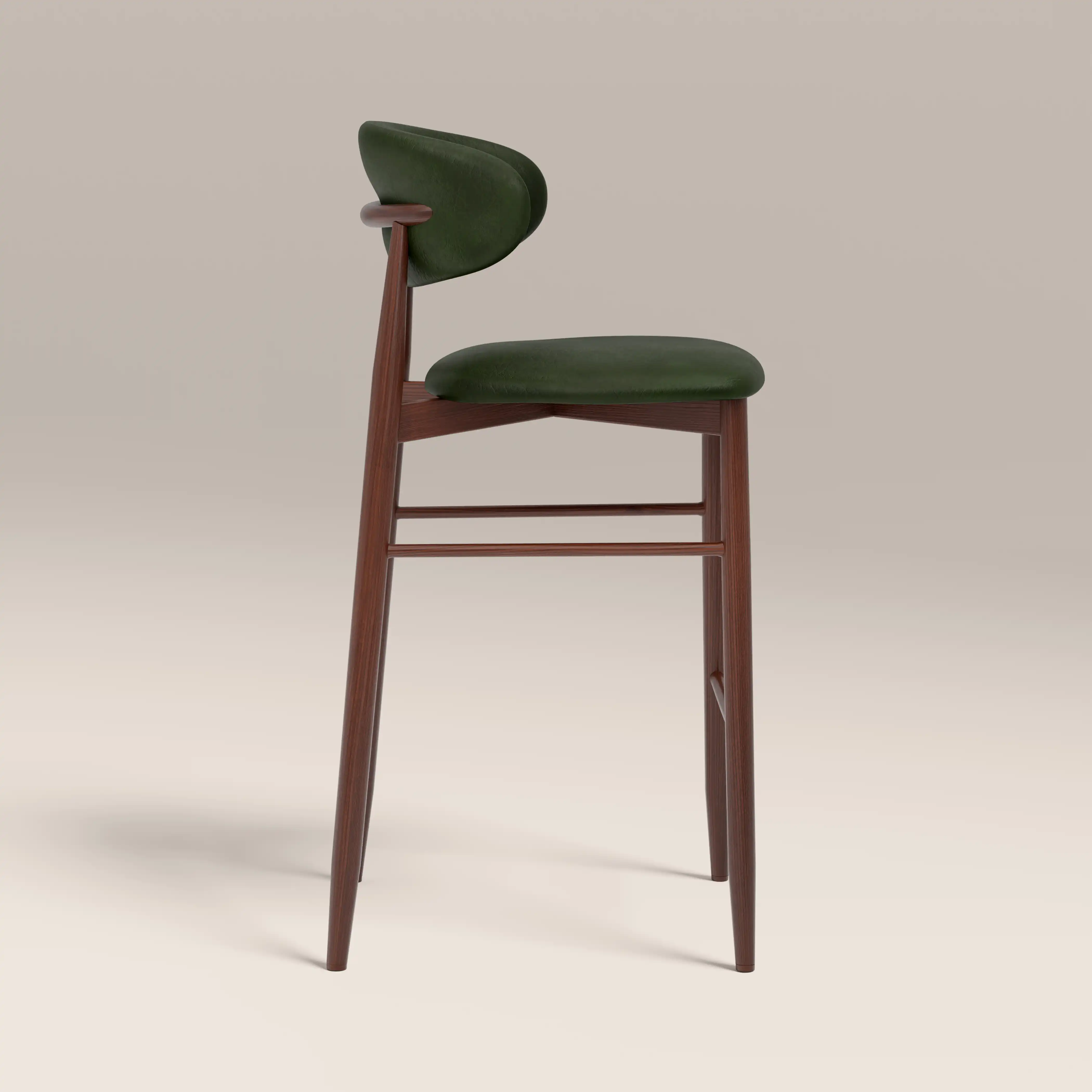 Halston Bar Stool | Vintage Green Faux Leather & Walnut - Image 4