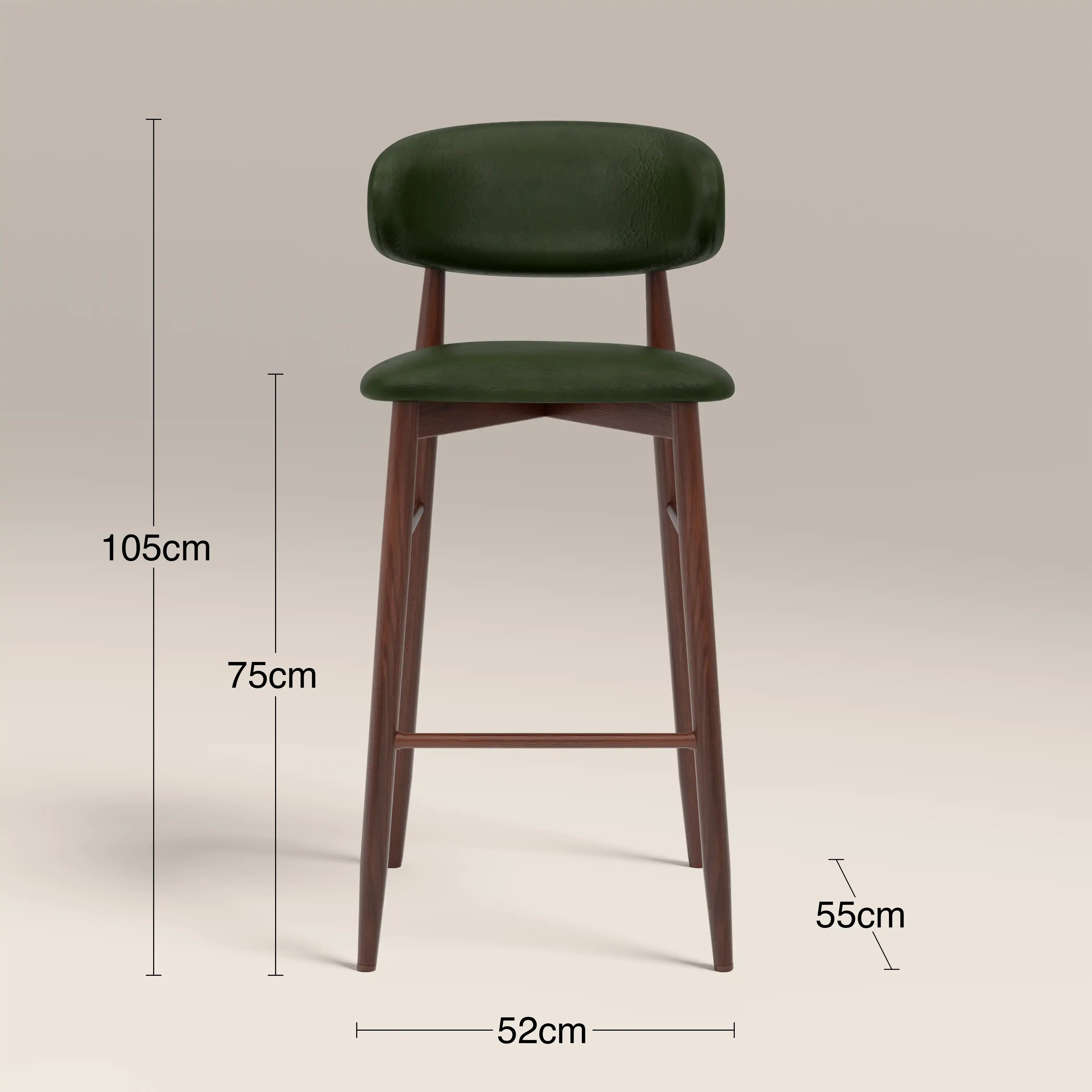 Halston Bar Stool | Vintage Green Faux Leather & Walnut - Image 7