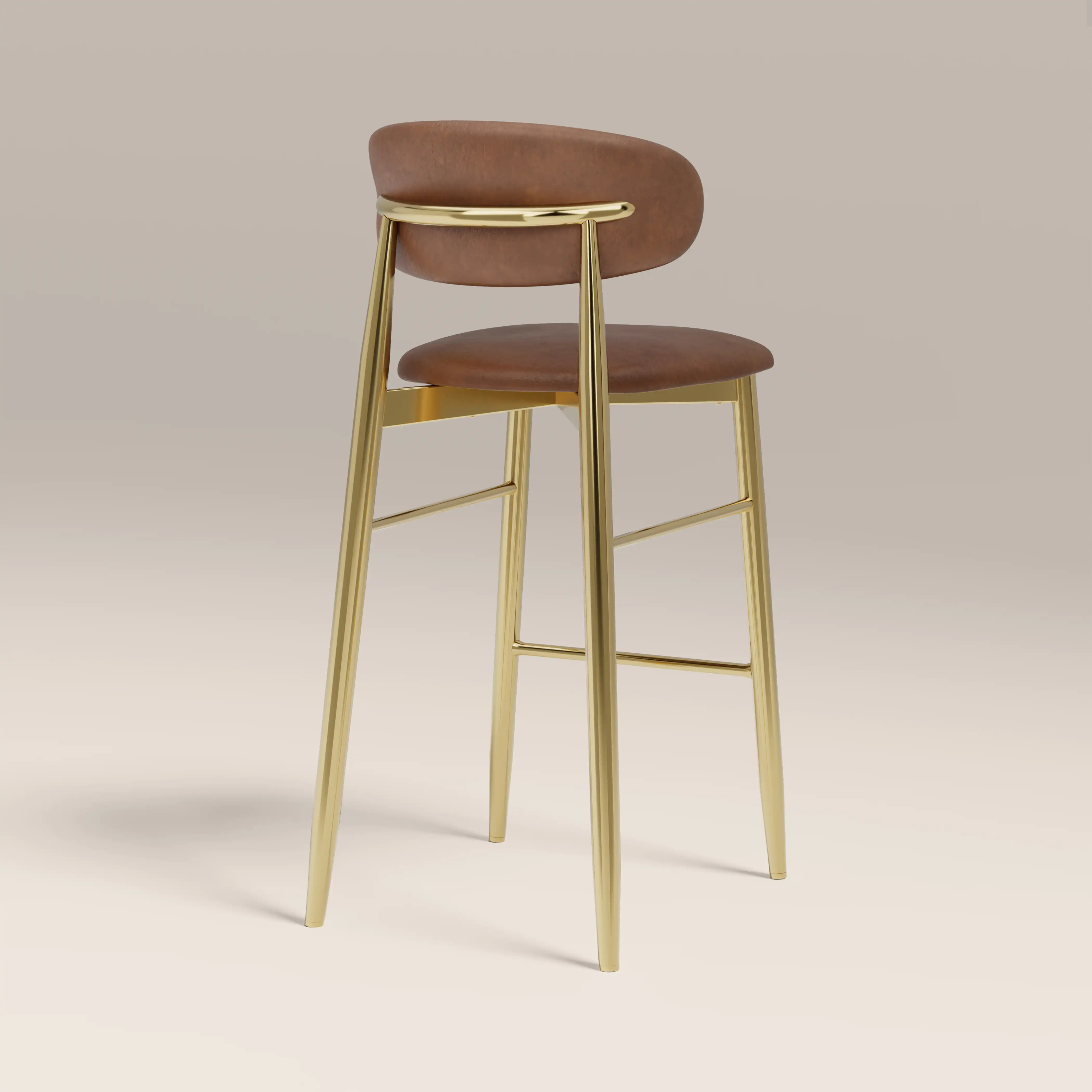 Halston Bar Stool | Vintage Tan Faux Leather & Brass - Image 5