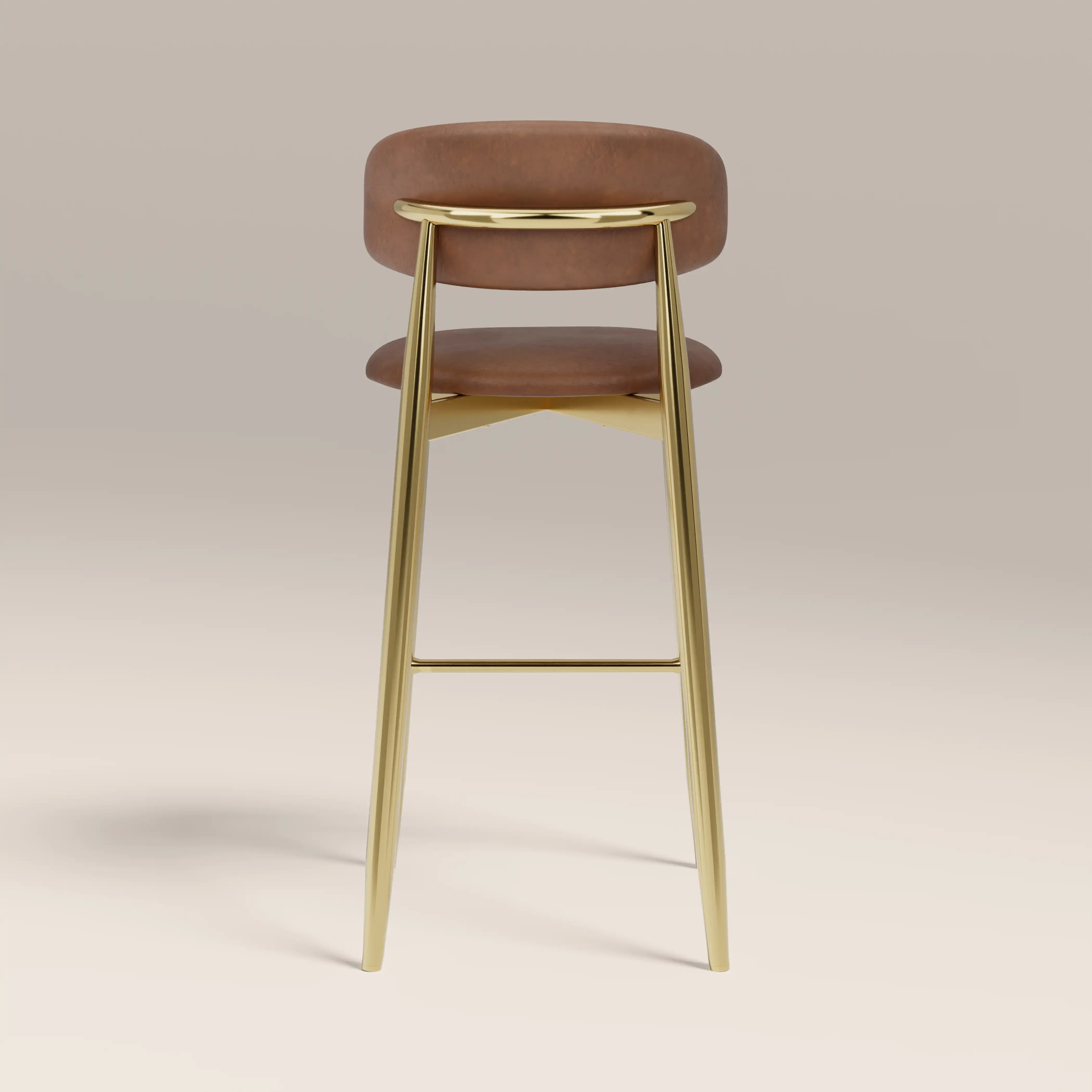 Halston Bar Stool | Vintage Tan Faux Leather & Brass - Image 6