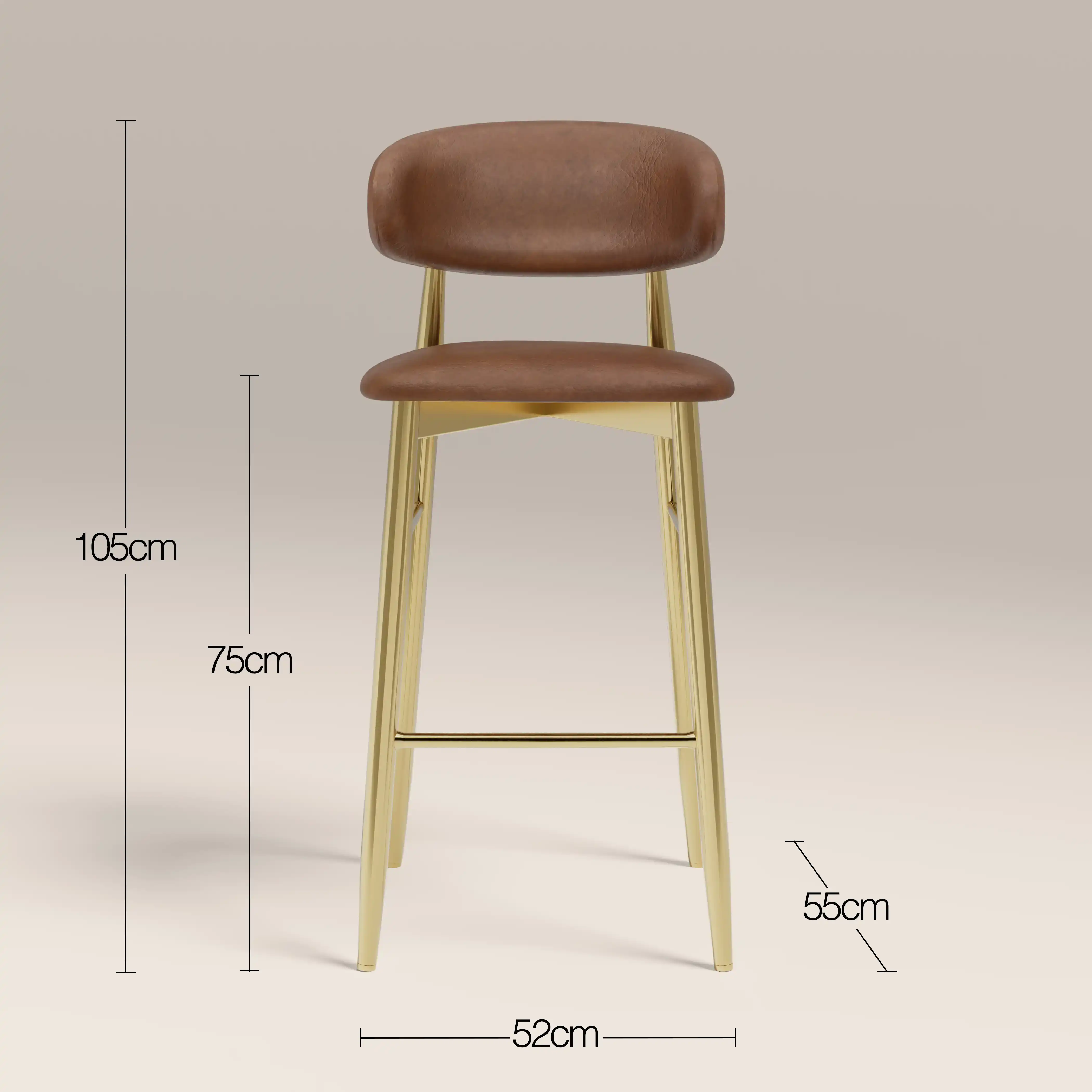 Halston Bar Stool | Vintage Tan Faux Leather & Brass - Image 7