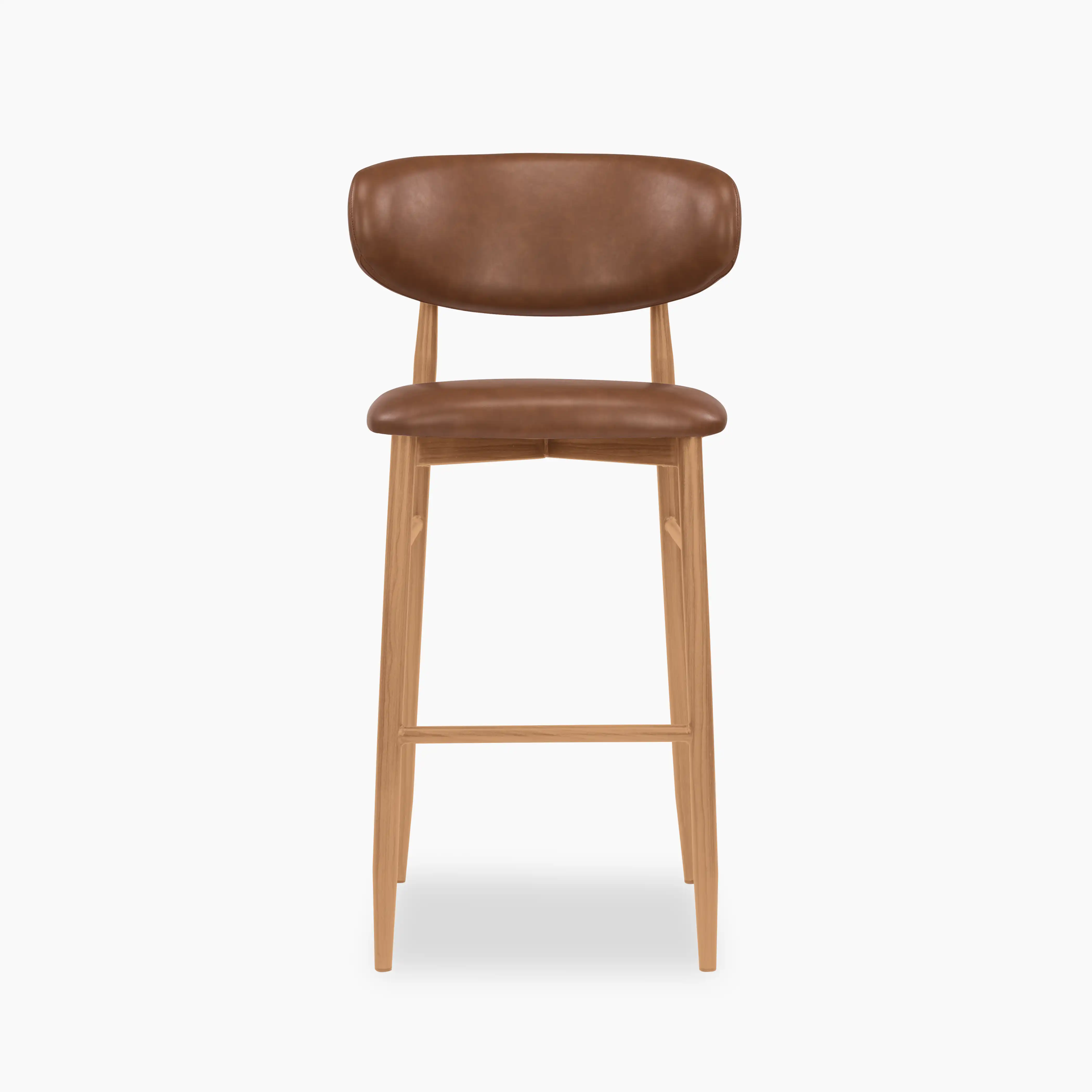 Halston Bar Stool | Vintage Tan Faux Leather & Oak - Image 2