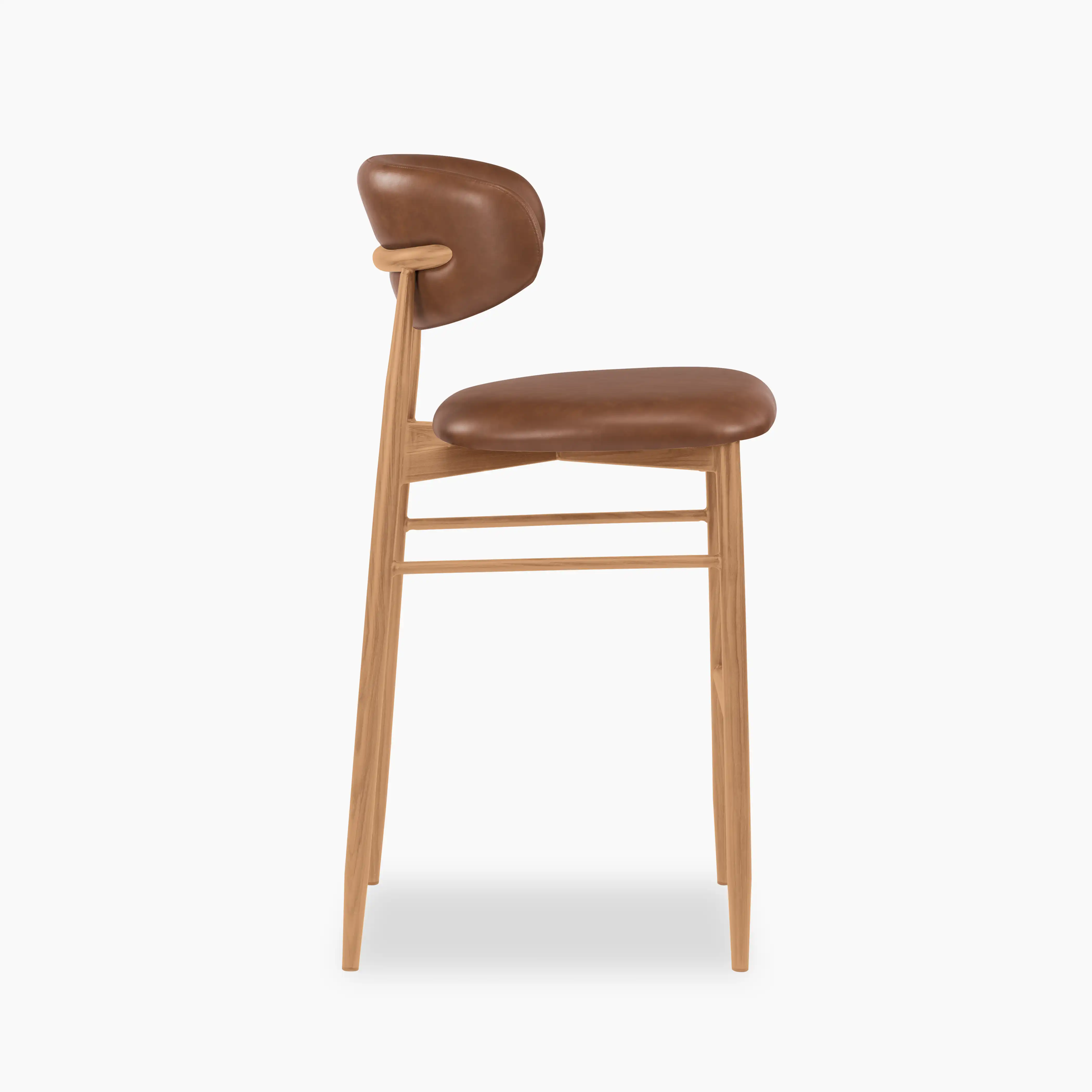Halston Bar Stool | Vintage Tan Faux Leather & Oak - Image 4