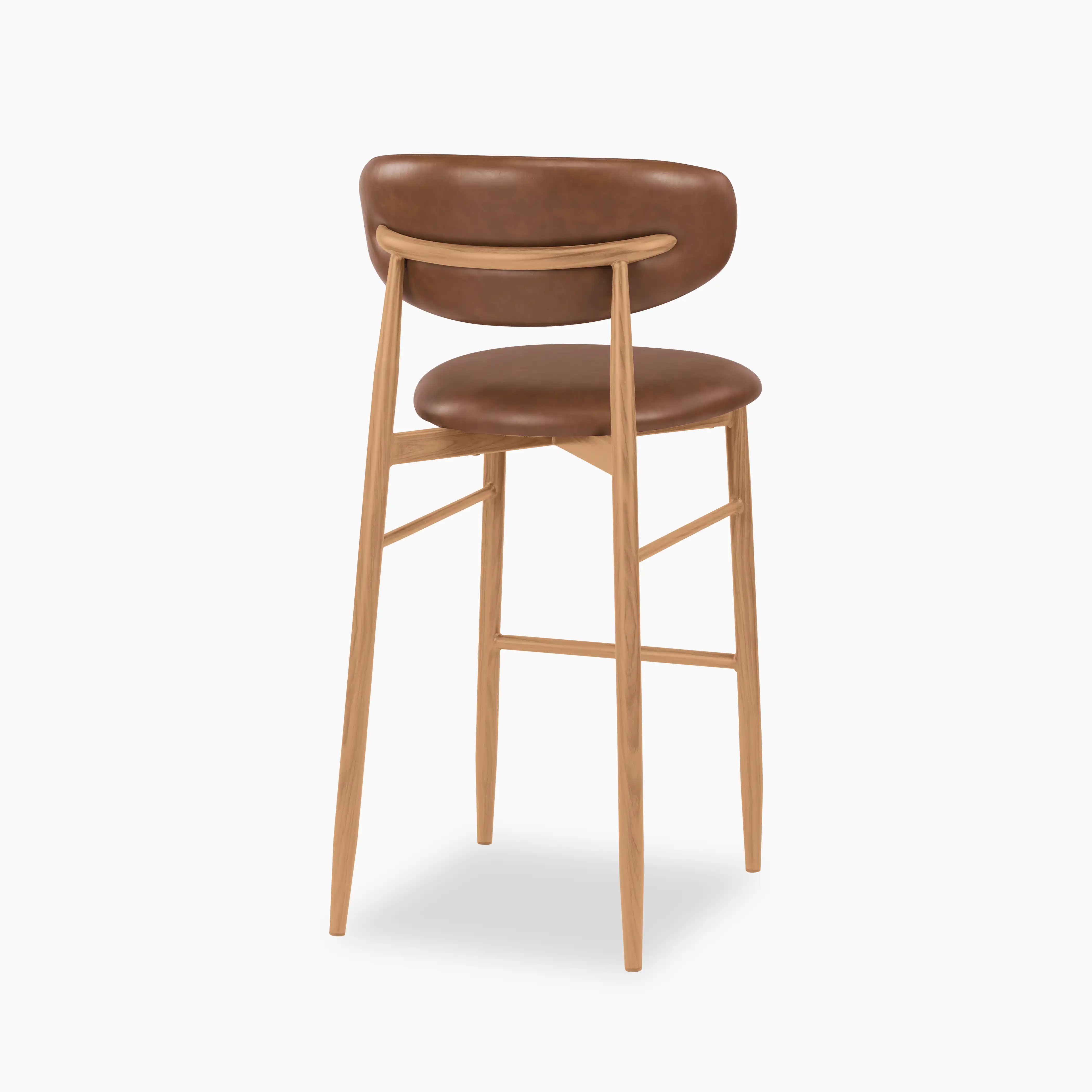 Halston Bar Stool | Vintage Tan Faux Leather & Oak - Image 5