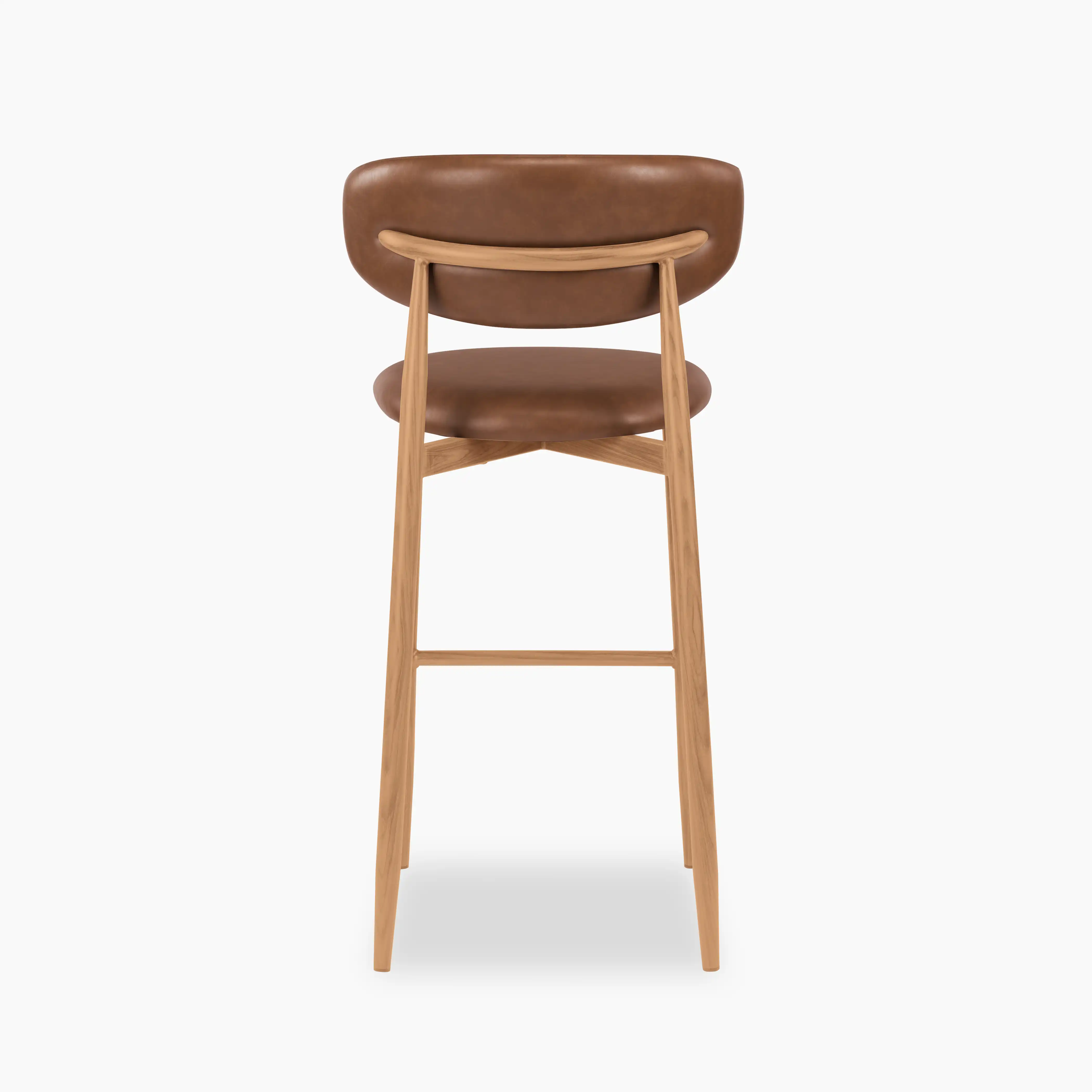 Halston Bar Stool | Vintage Tan Faux Leather & Oak - Image 6
