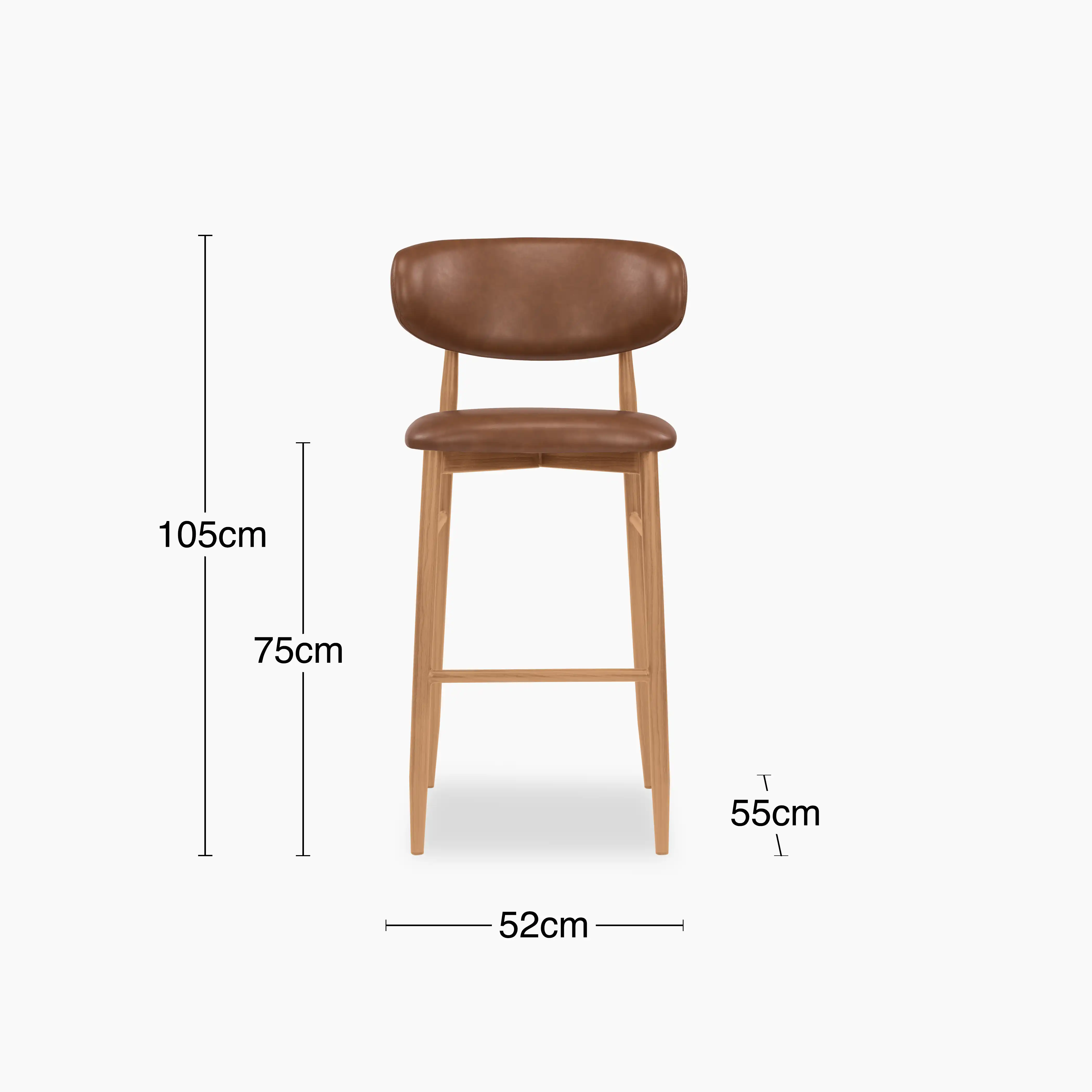 Halston Bar Stool | Vintage Tan Faux Leather & Oak - Image 7