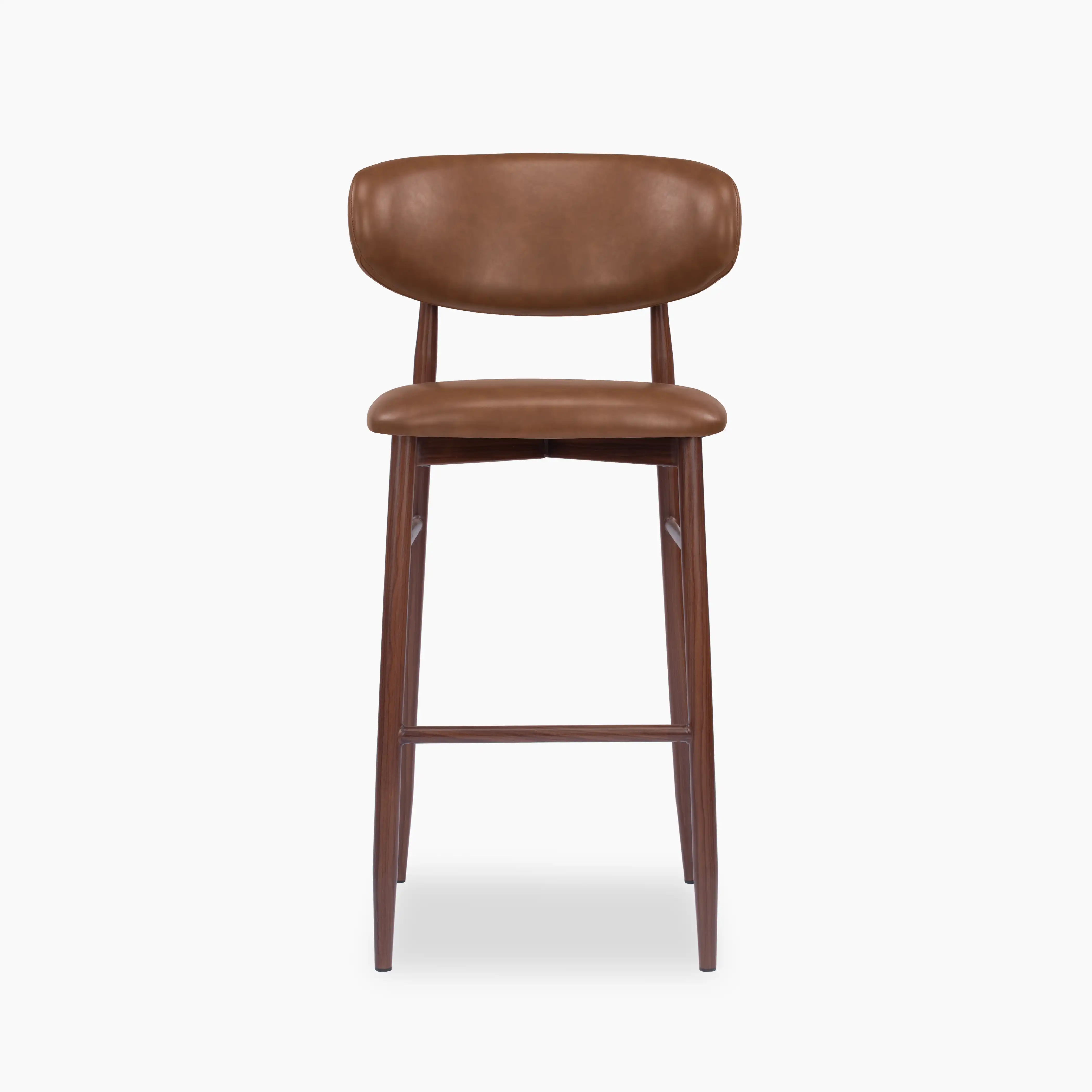 Halston Bar Stool | Vintage Tan Faux Leather & Walnut - Image 2