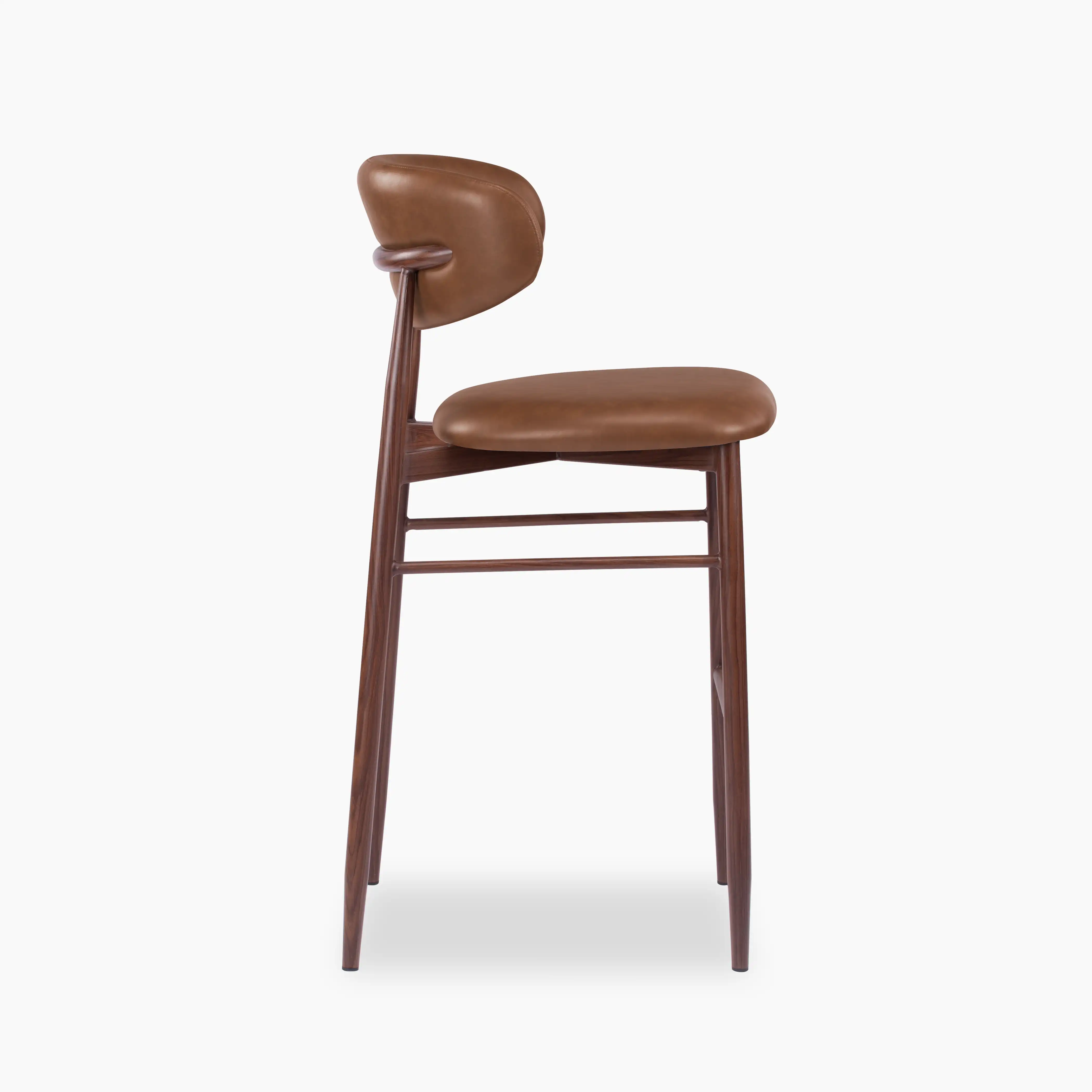 Halston Bar Stool | Vintage Tan Faux Leather & Walnut - Image 4