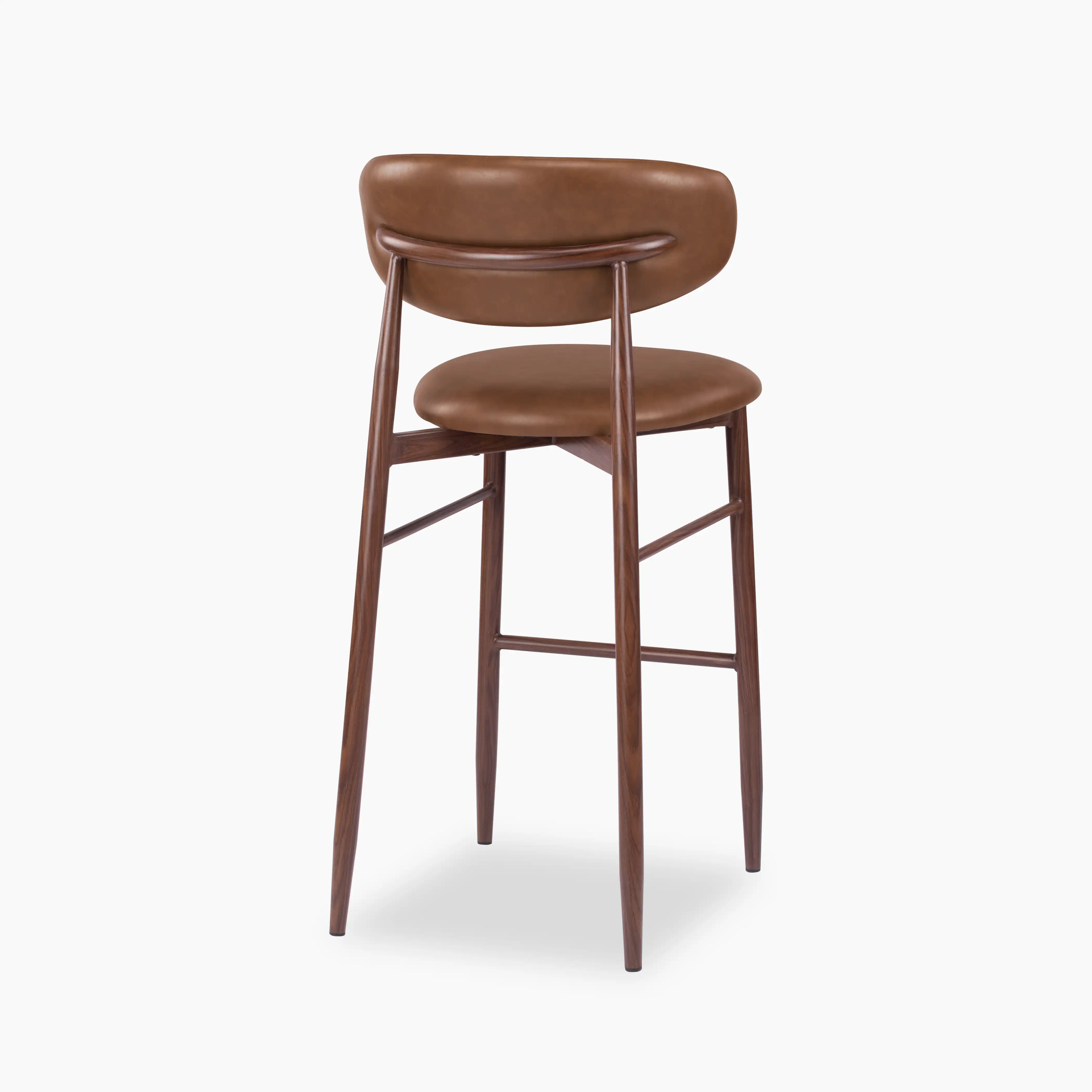 Halston Bar Stool | Vintage Tan Faux Leather & Walnut - Image 5