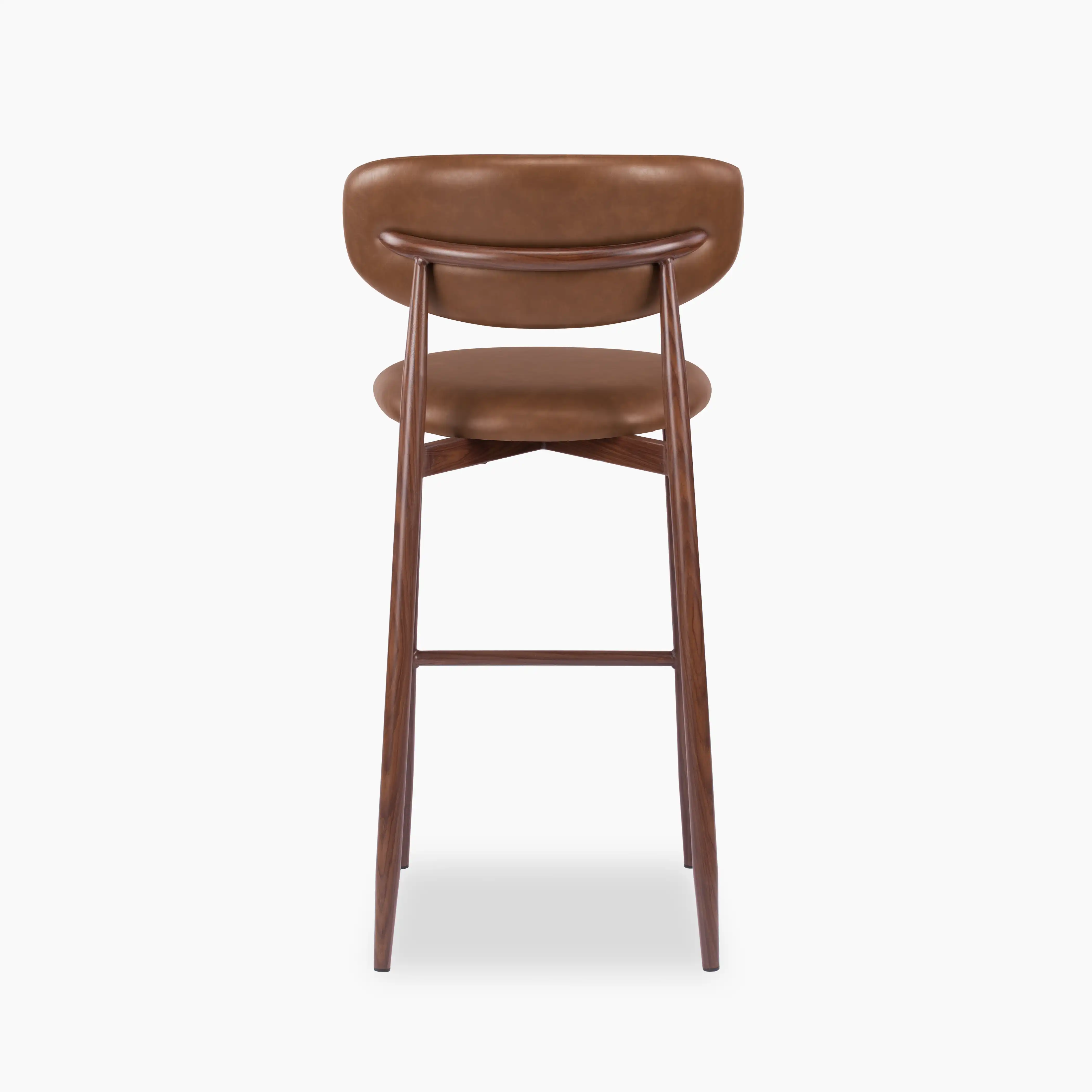 Halston Bar Stool | Vintage Tan Faux Leather & Walnut - Image 6