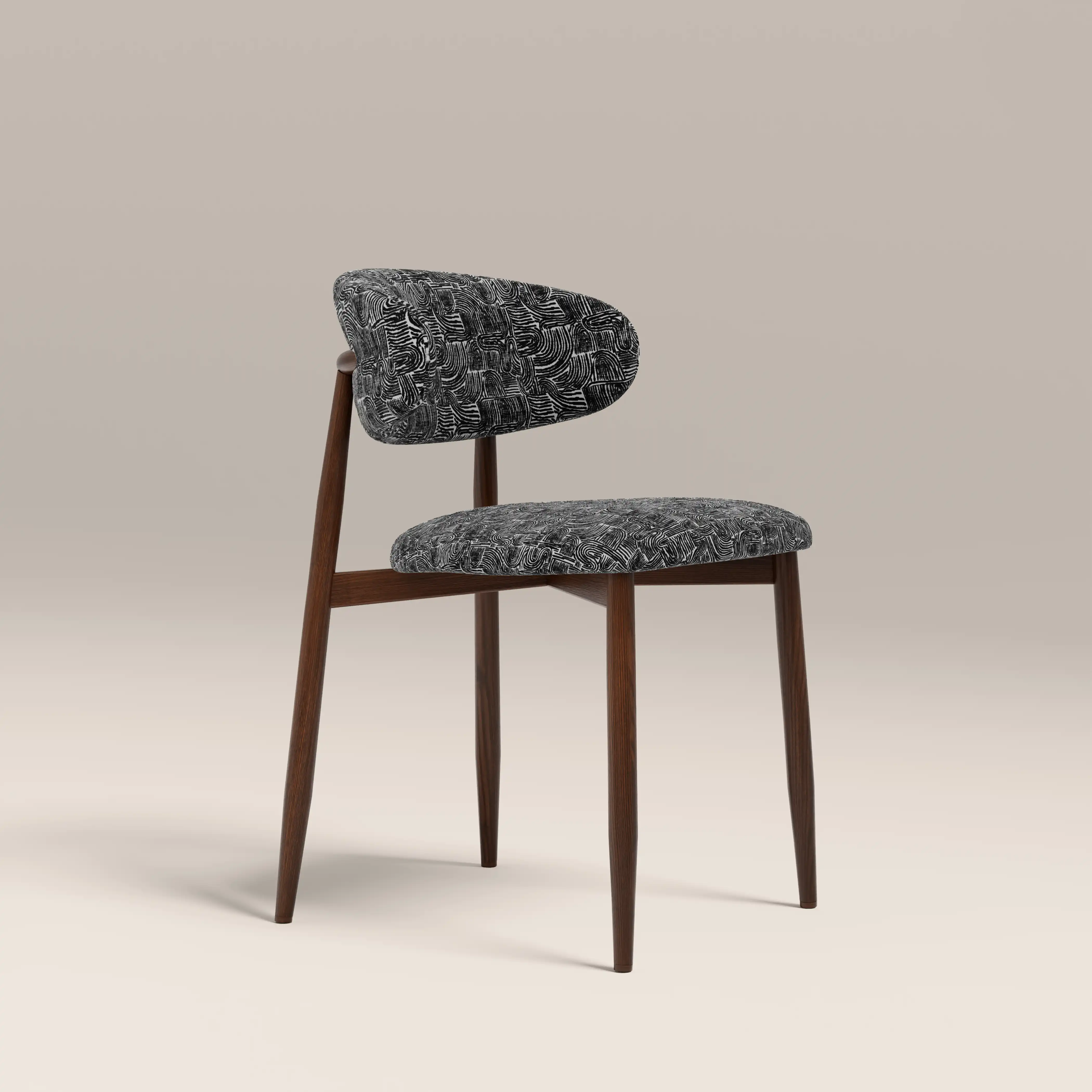 Halston Dining Chair | Bauhaus Wave Monochrome Fabric & Walnut - Image 2