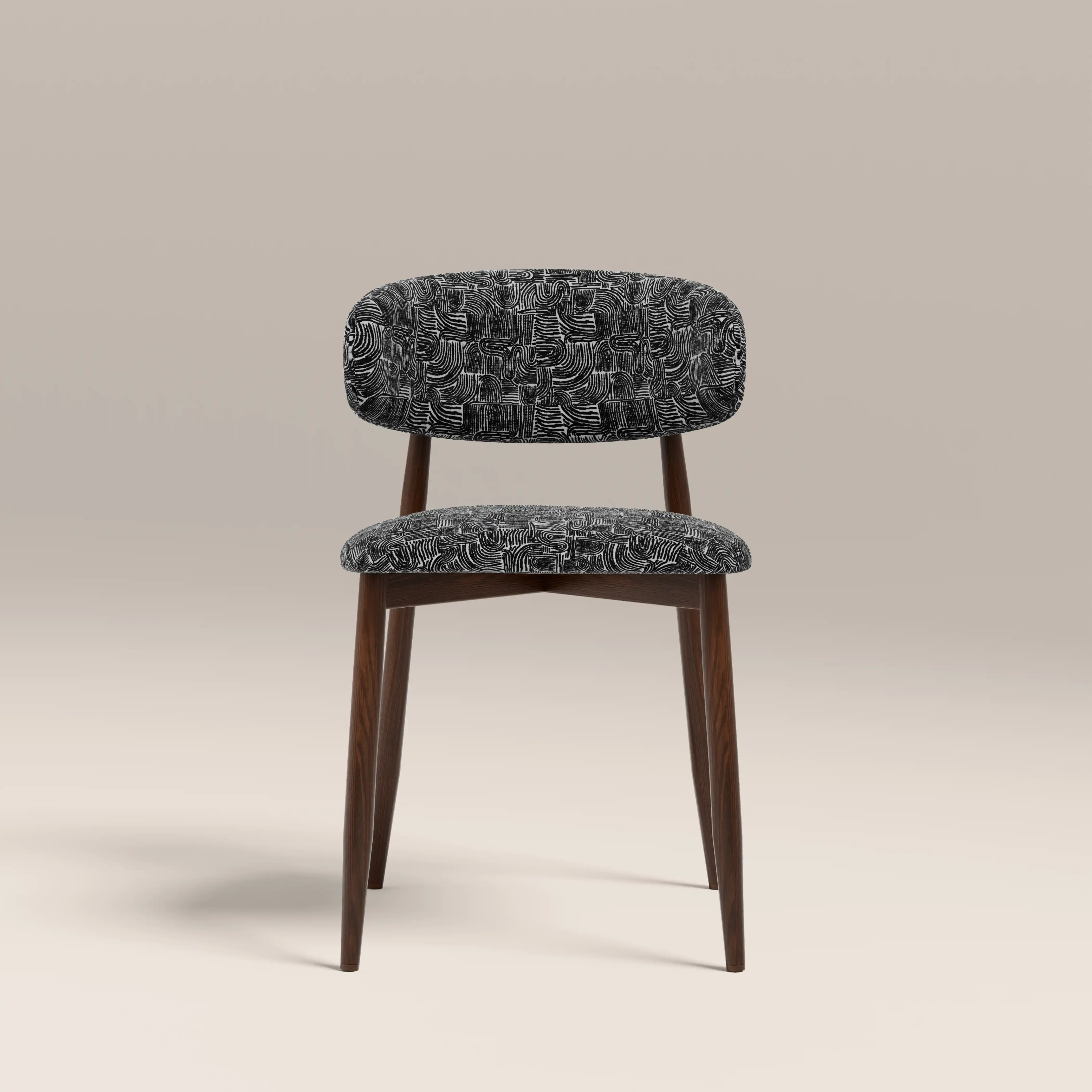 Halston Dining Chair | Bauhaus Wave Monochrome Fabric & Walnut - Image 3