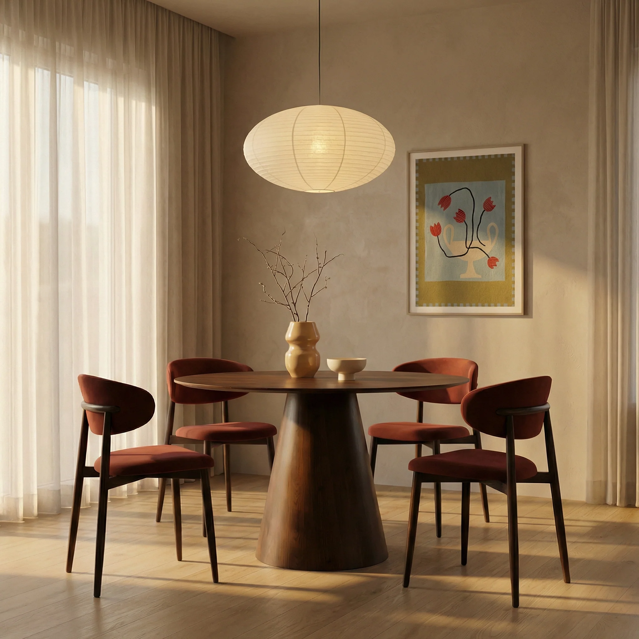 Halston Dining Chair | Rust Red Sustainable Velvet & Walnut - Image 2