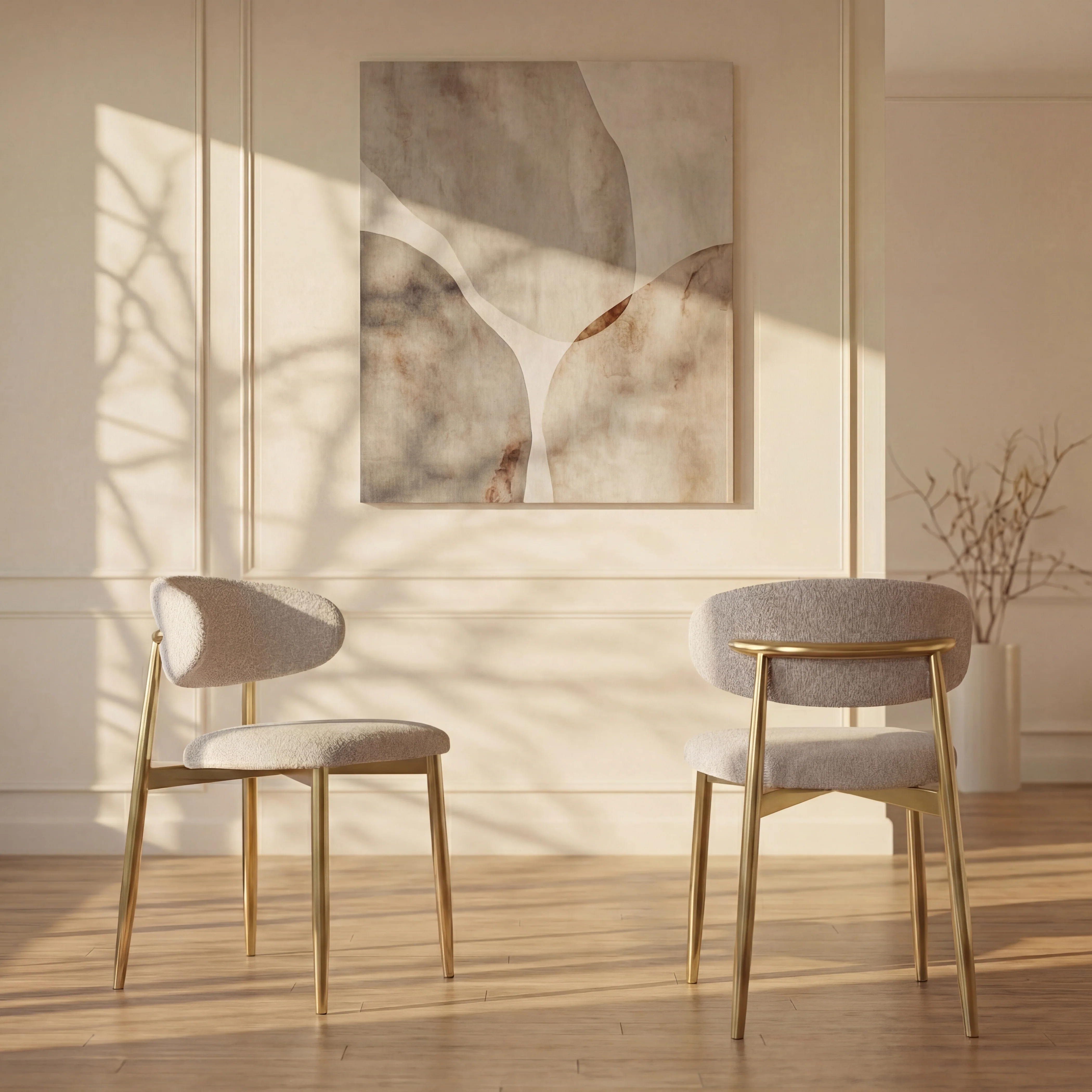 Halston Dining Chair | Speckled Stone Sustainable Boucle & Brass - Image 2
