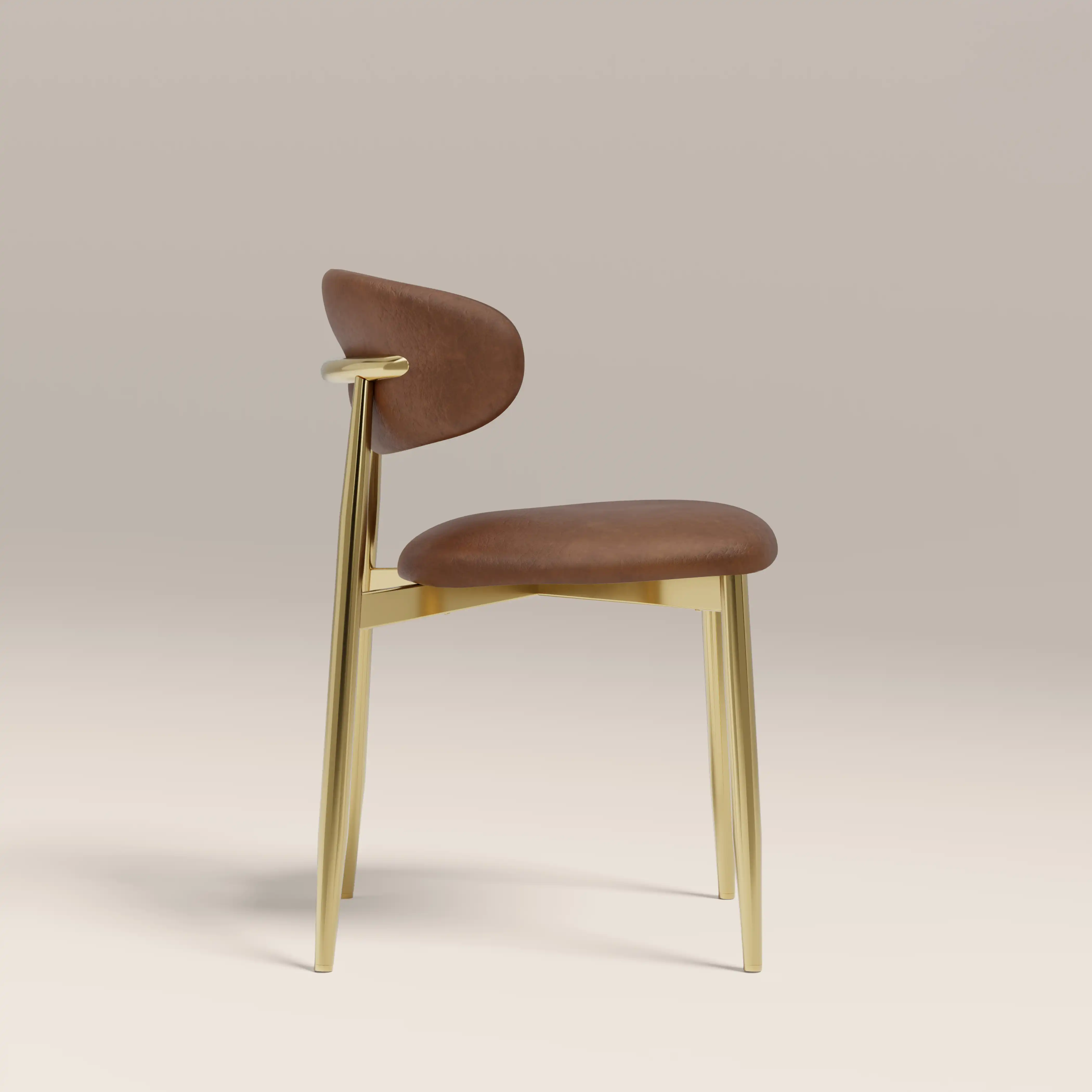 Halston Dining Chair | Vintage Tan Faux Leather & Brass - Image 4